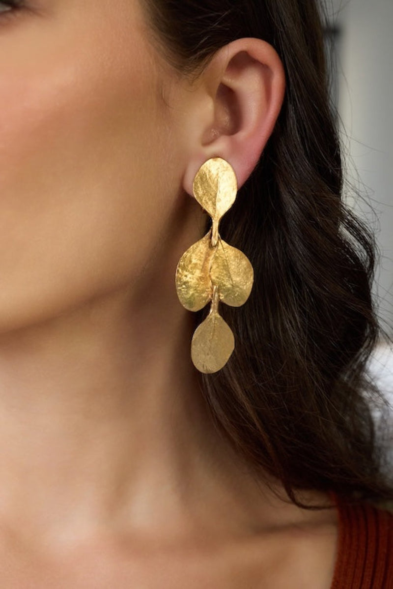 Golden Leaf Drop Clip Earring