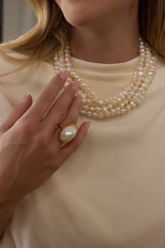 Oval Pearl Adjustable Ring