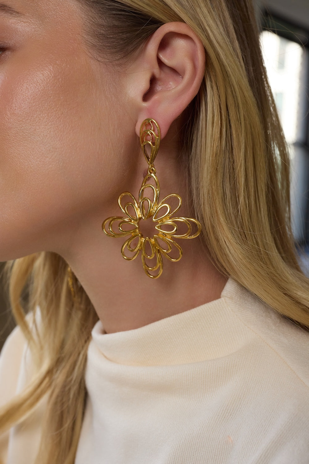 Gold Flower Drop Earrings