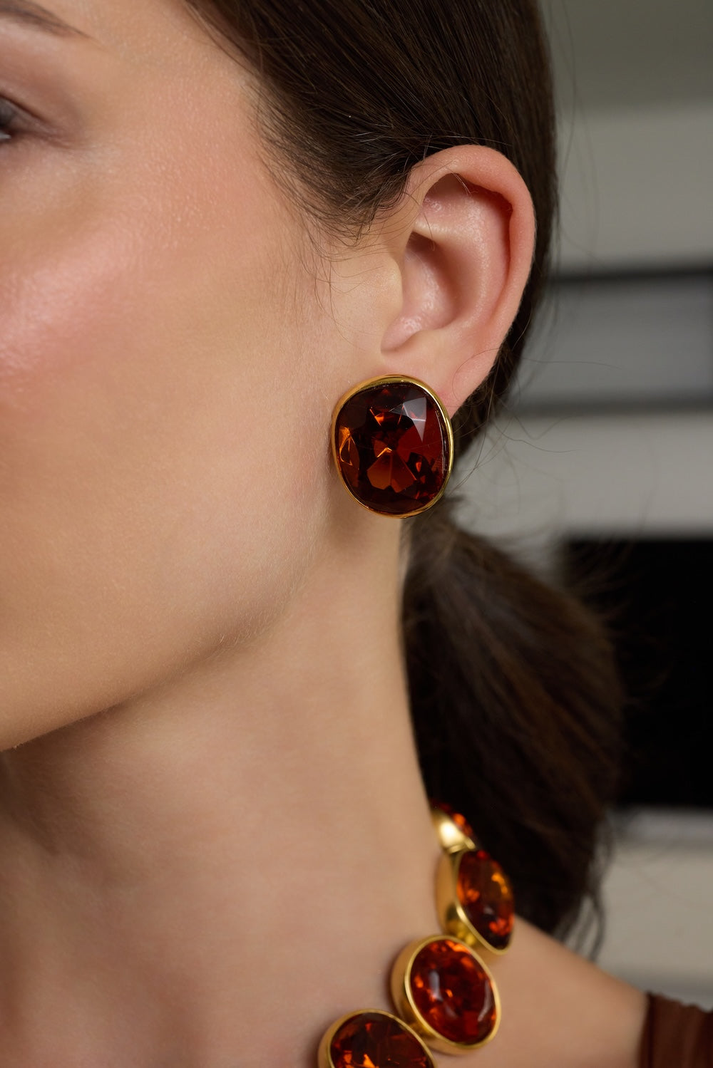 Gold Faceted Topaz Clip Earrings