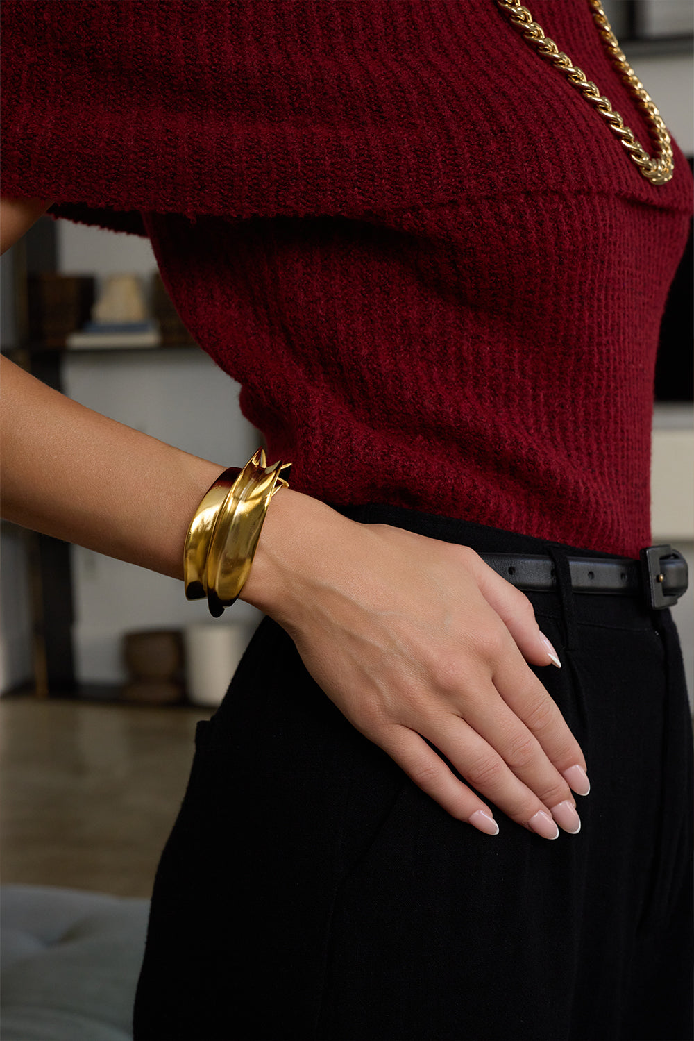 Gold Sculpted Cuff Bracelet