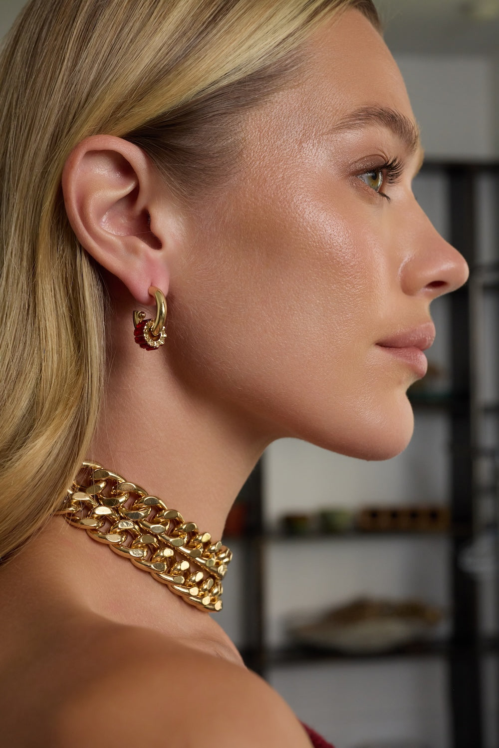 Gold Post Hoop Earrings