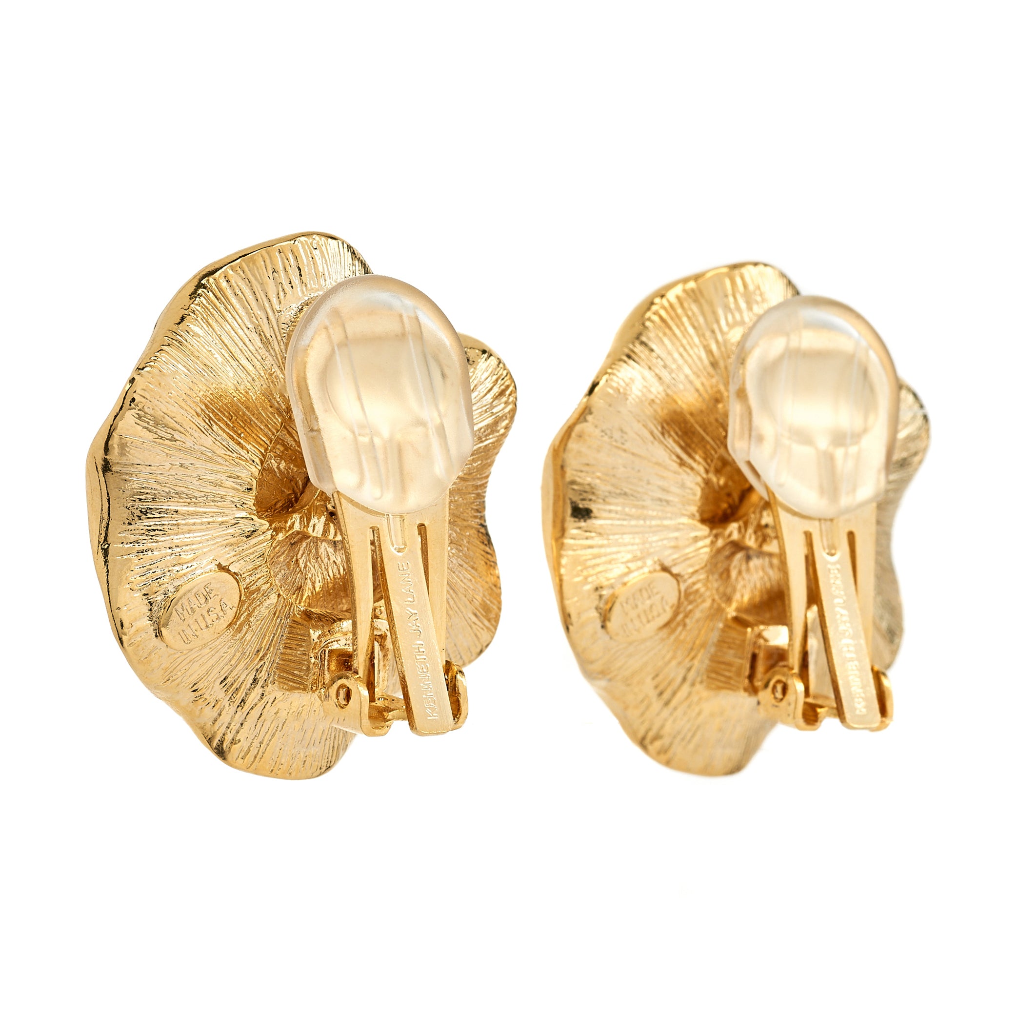 Gold Flower Clip-On Earrings with Rhinestone Centers
