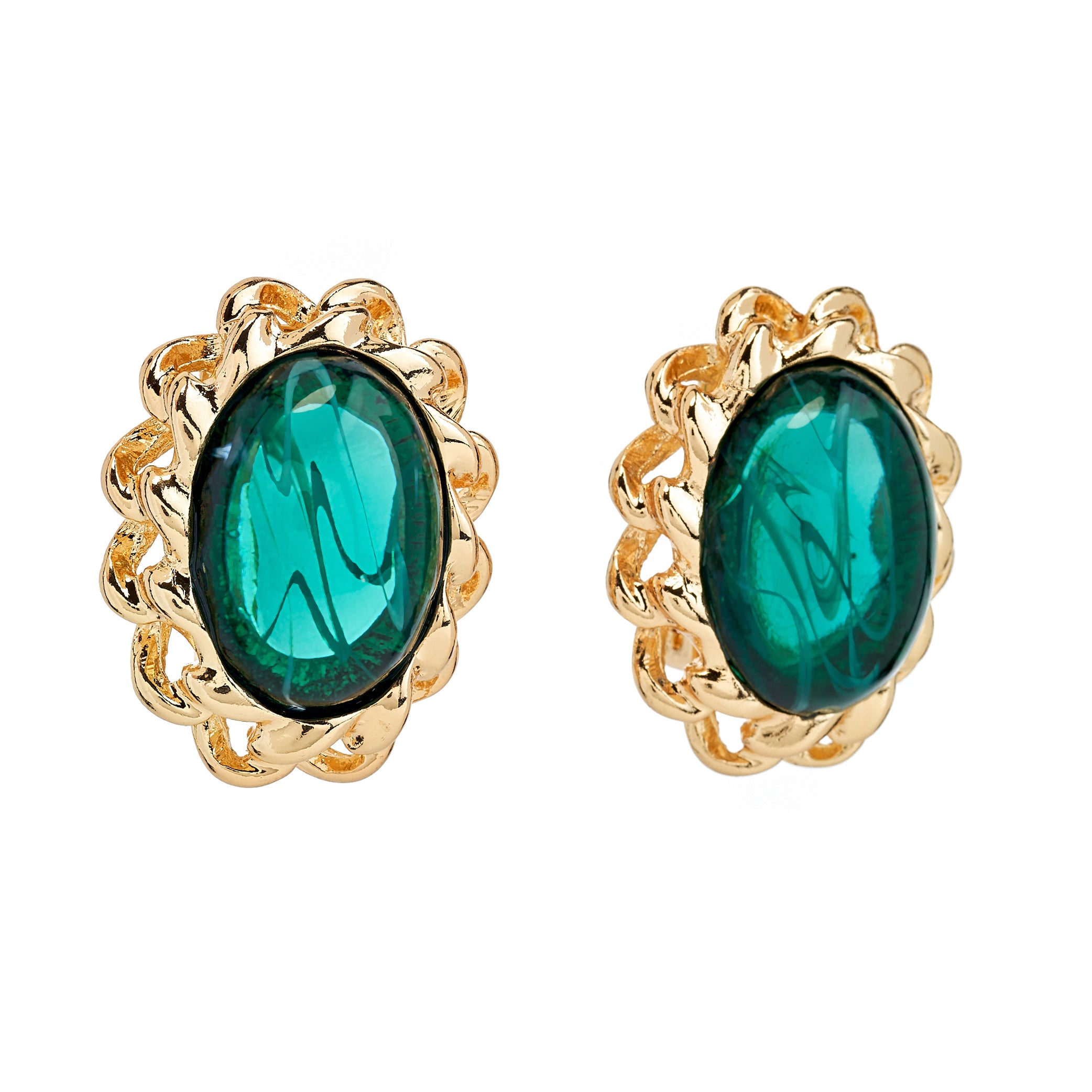 Emerald Center Oval Clip-On Earrings