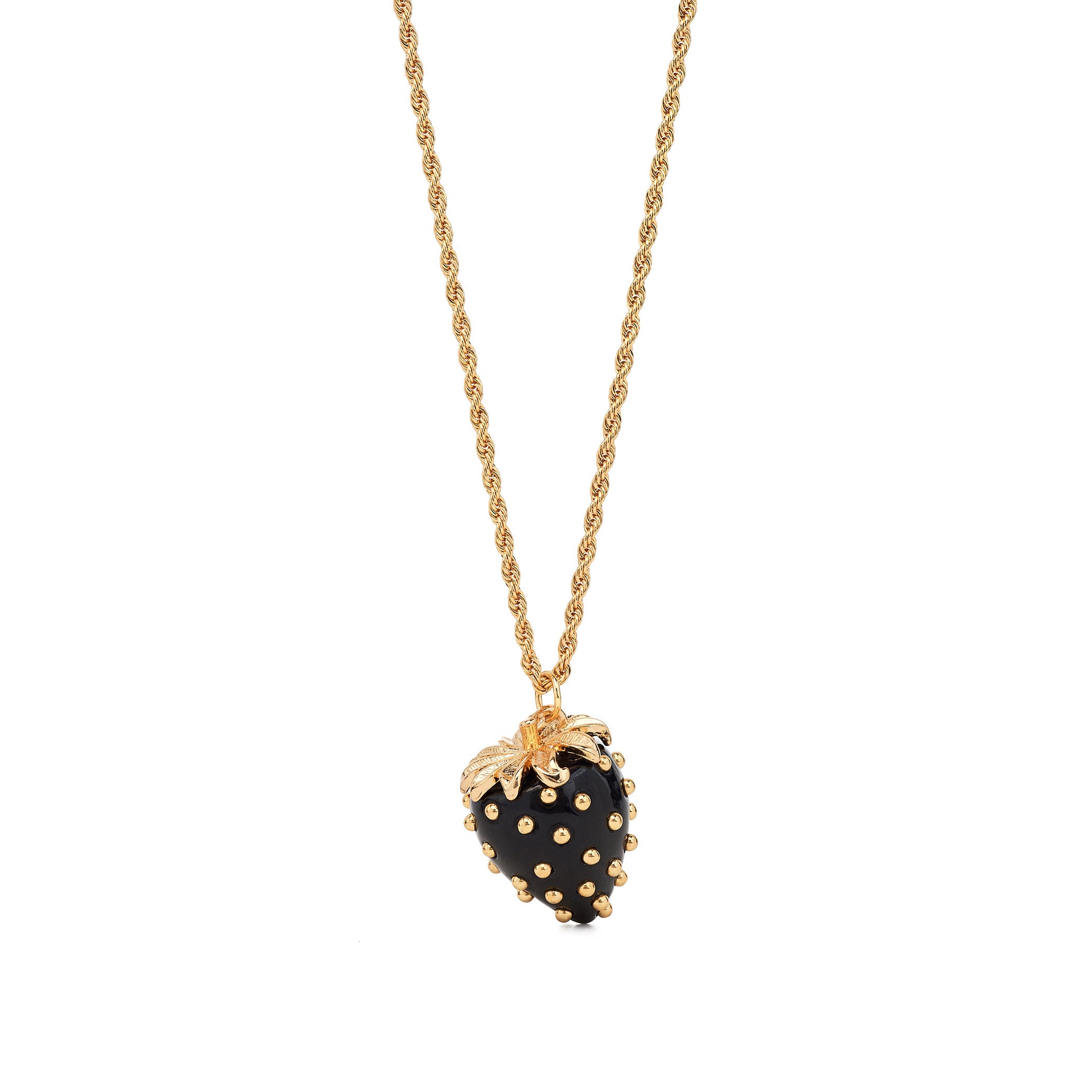 Gold Studded Black Strawberry Pendant Necklace