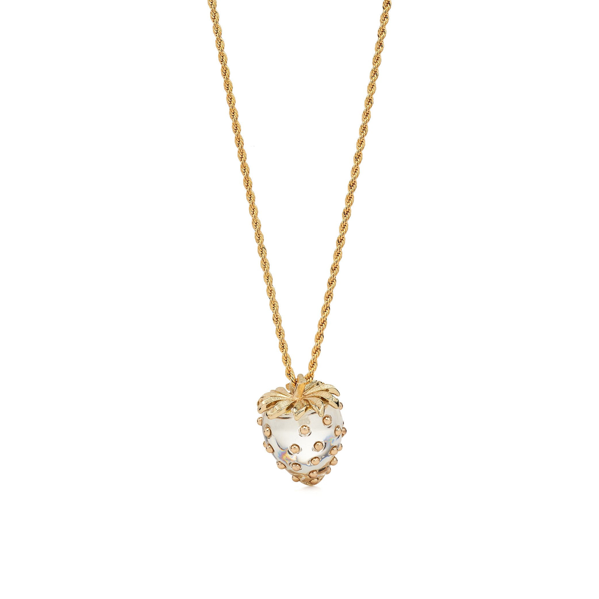 Gold Studded Crystal Strawberry Necklace