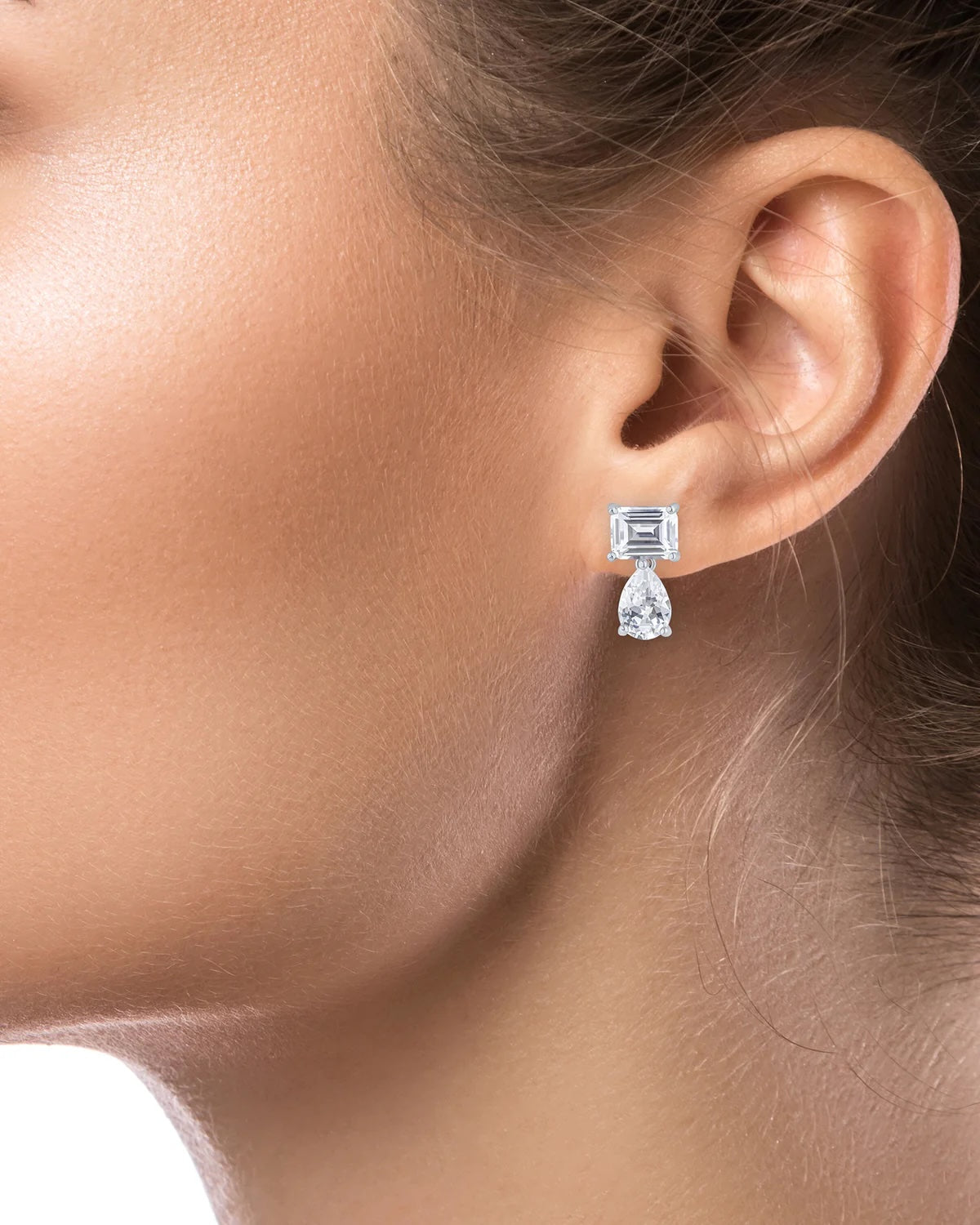 Emerald and Pear CZ Drop Earrings
