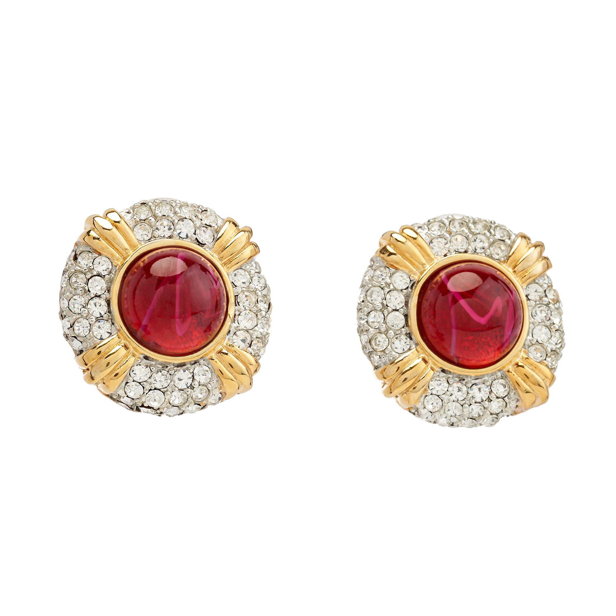Ruby Center Button Clip-On Earrings