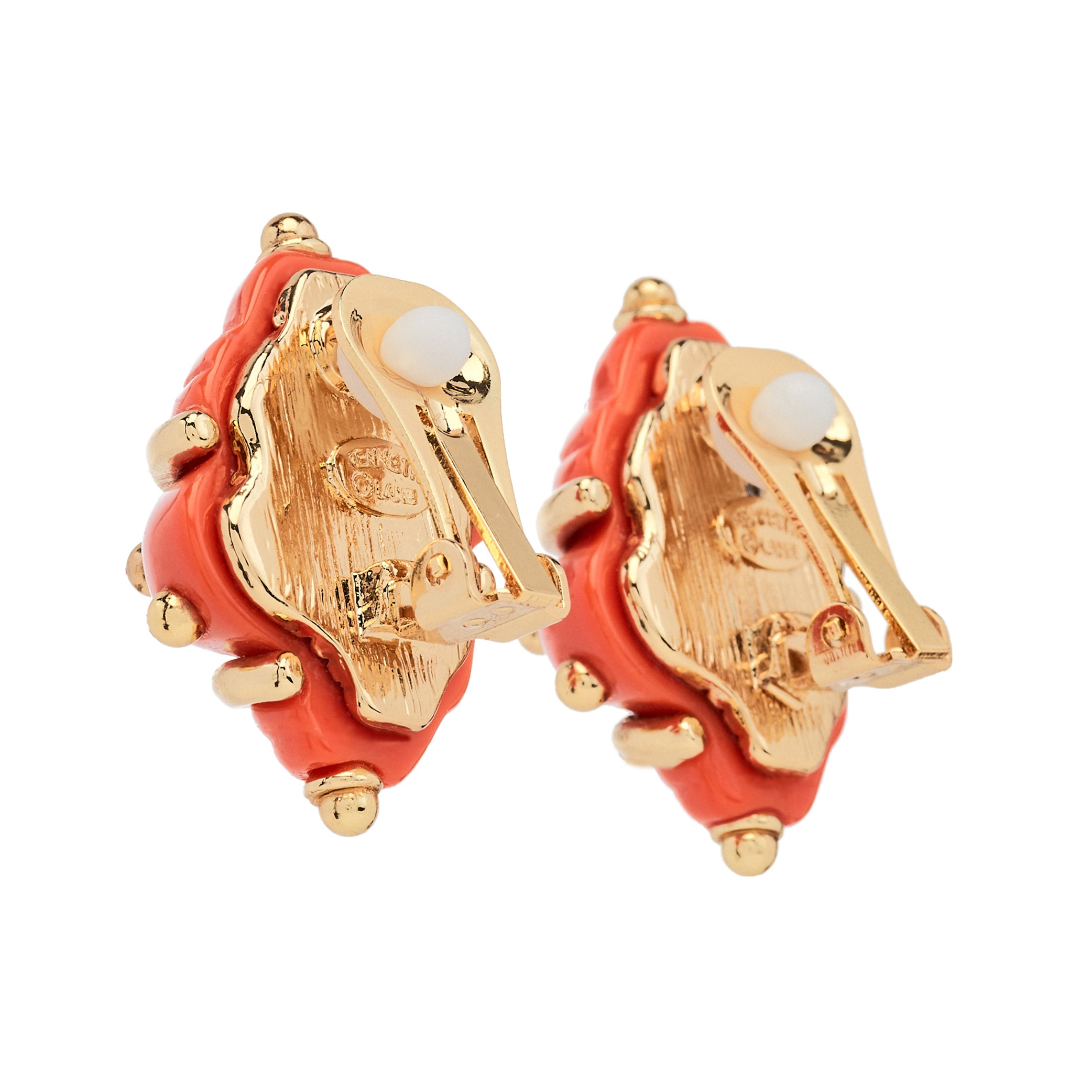 Coral Shell Studded Clip Earrings