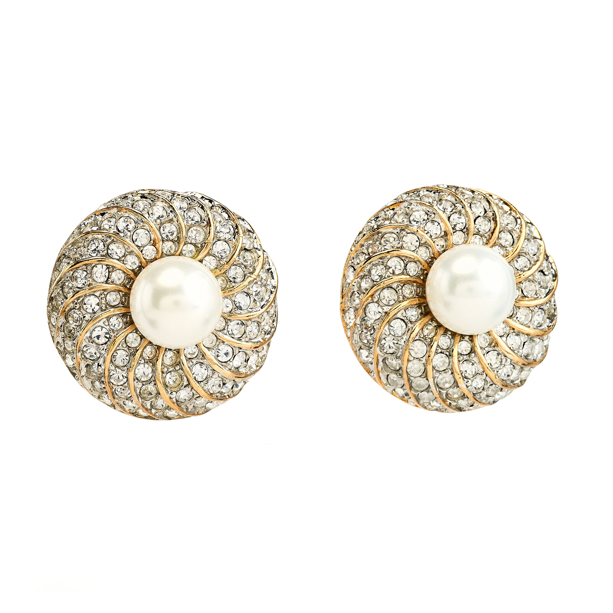 Crystal Pavé Earrings with Pearl Centers