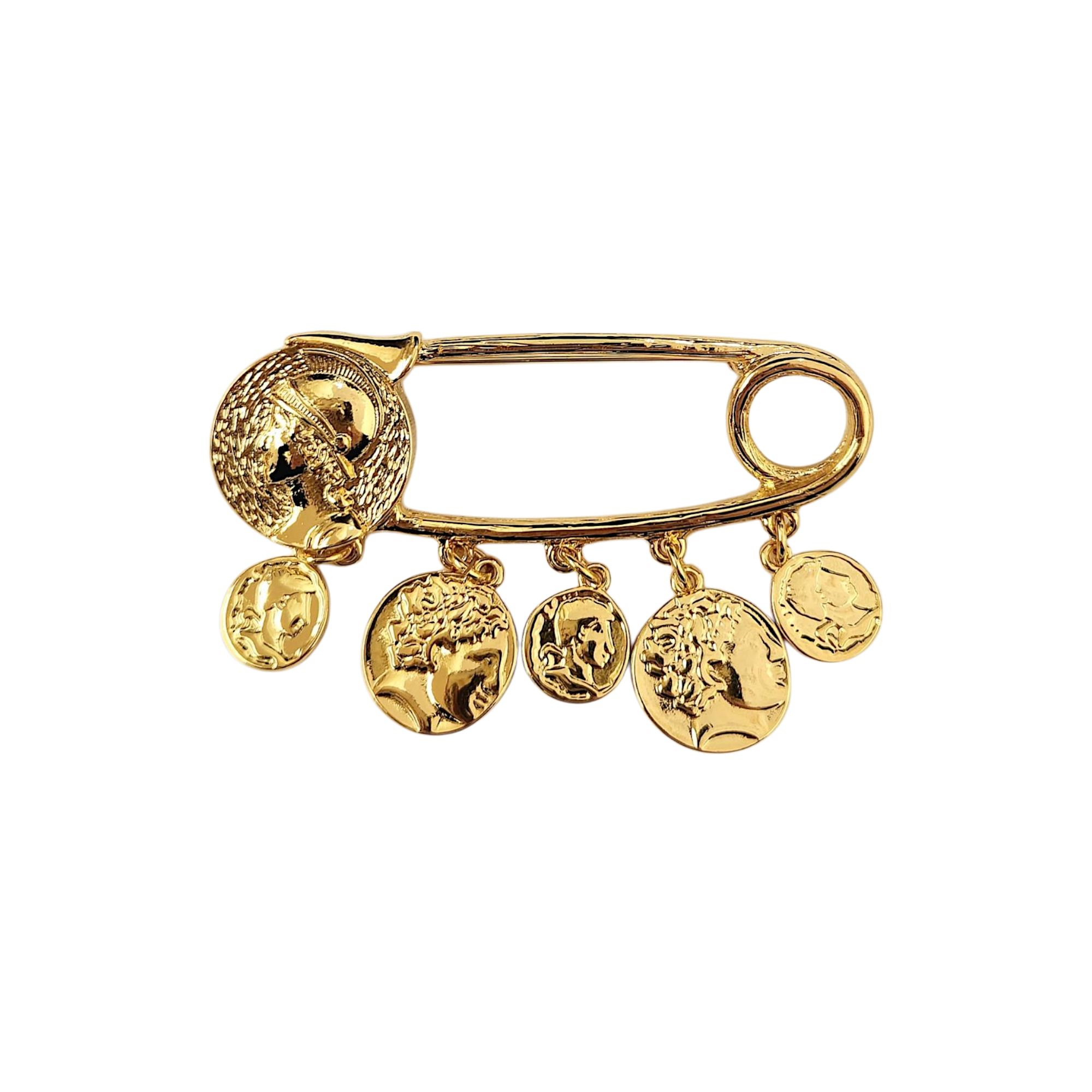 Gold Safety Pin With Coin Charms