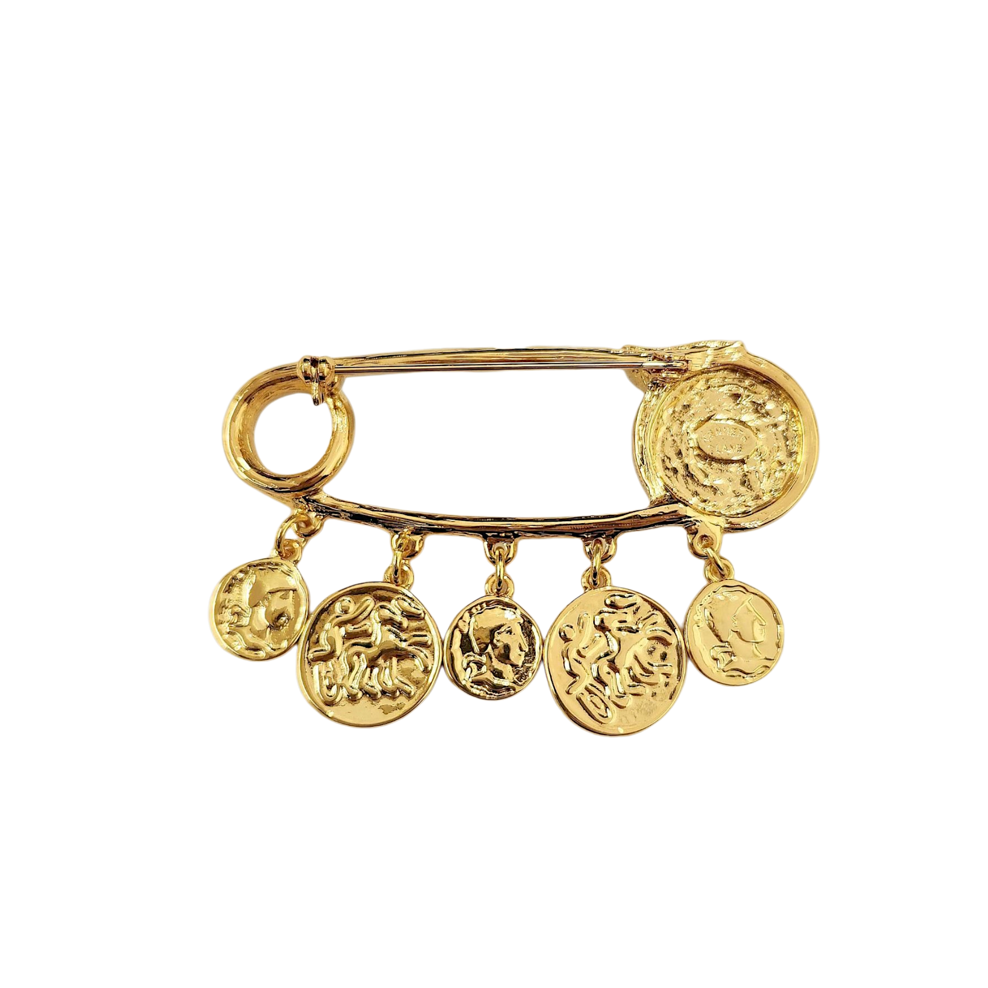 Gold Safety Pin With Coin Charms