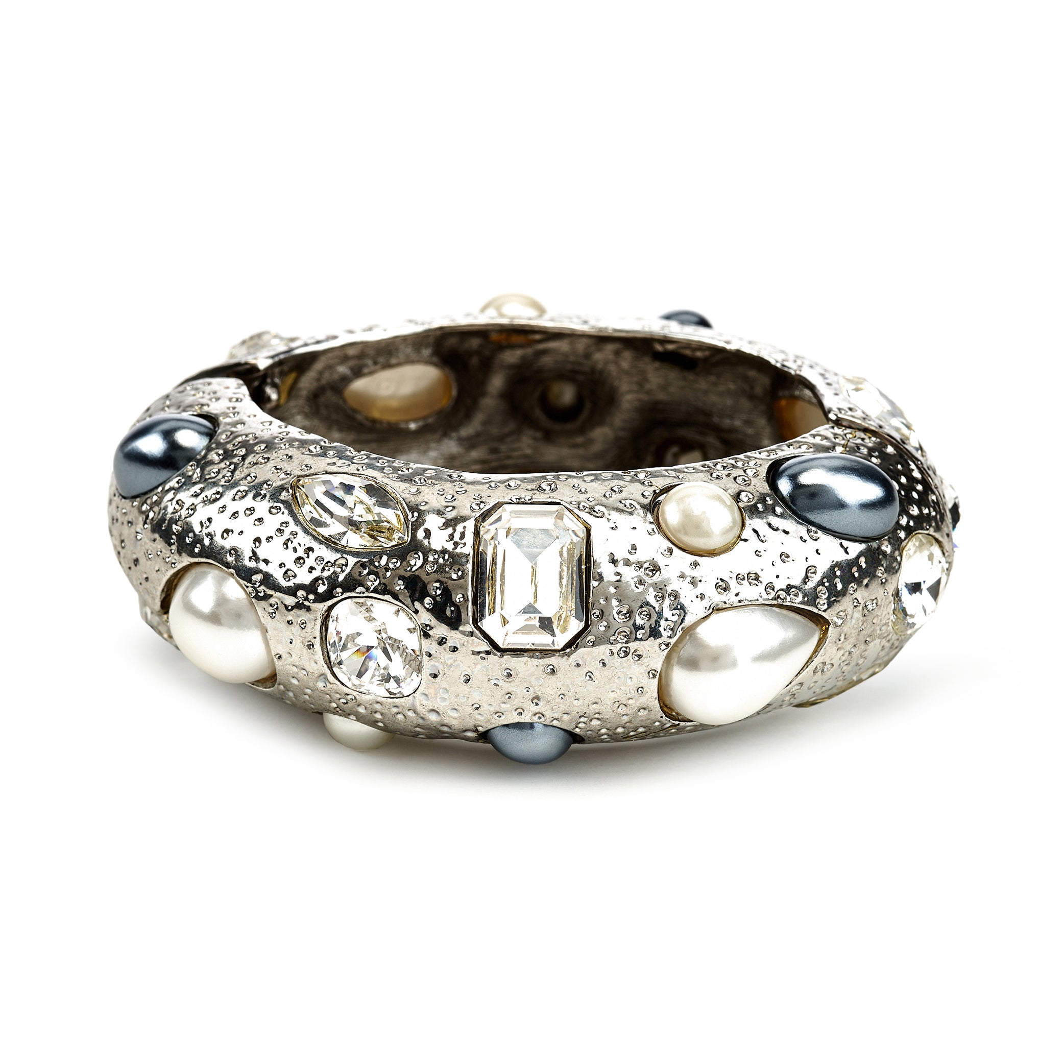 Two-Tone Pearl Bangle Bracelet - Light Antique Silver