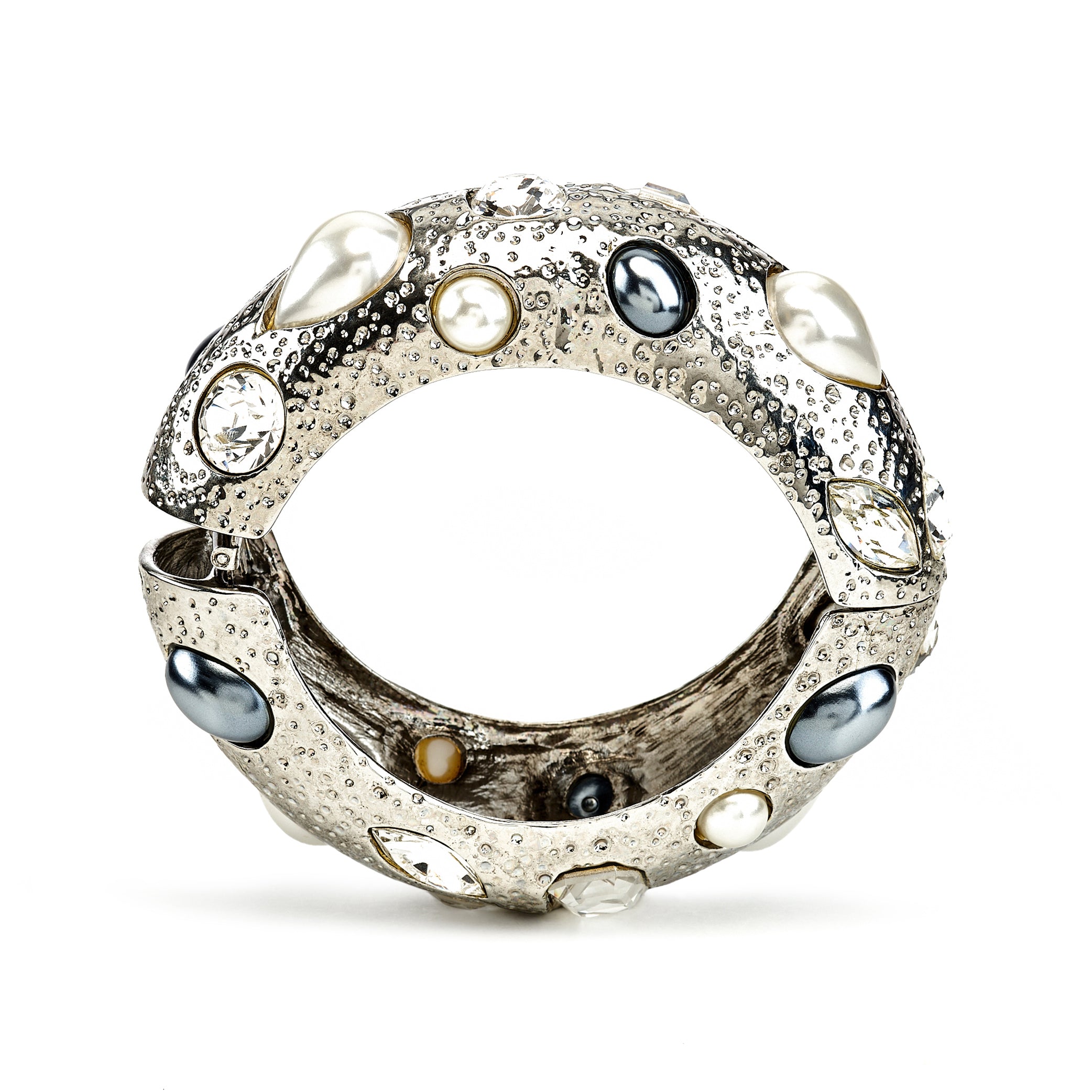 Two-Tone Pearl Bangle Bracelet - Light Antique Silver