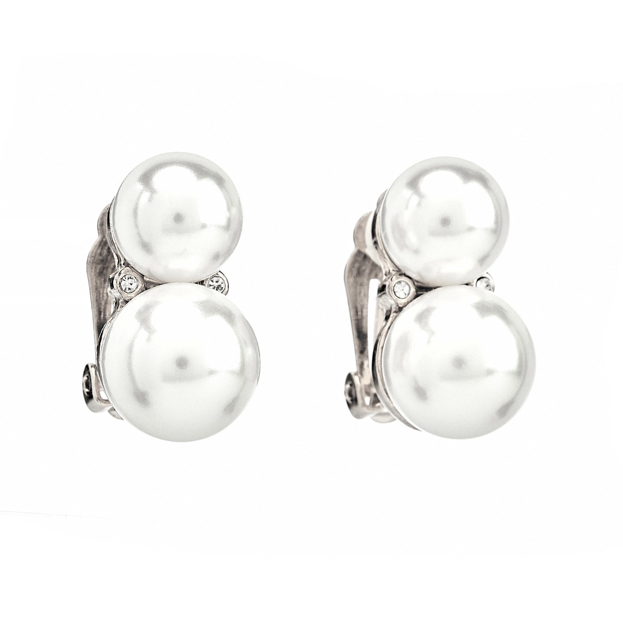 Double Cultura Pearl Clip-On Earrings - Silver/Pearl