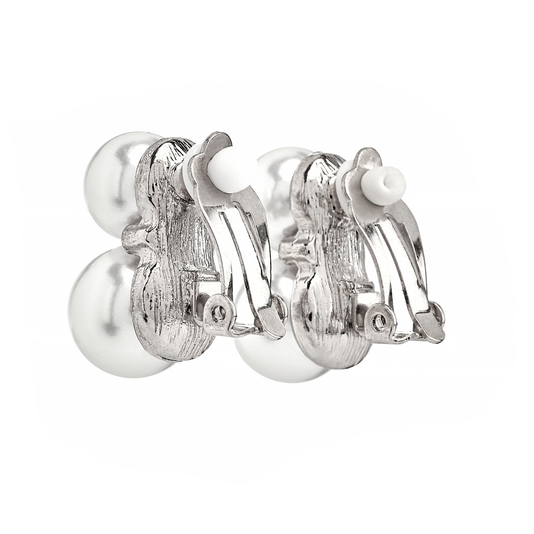 Double Cultura Pearl Clip-On Earrings - Silver/Pearl