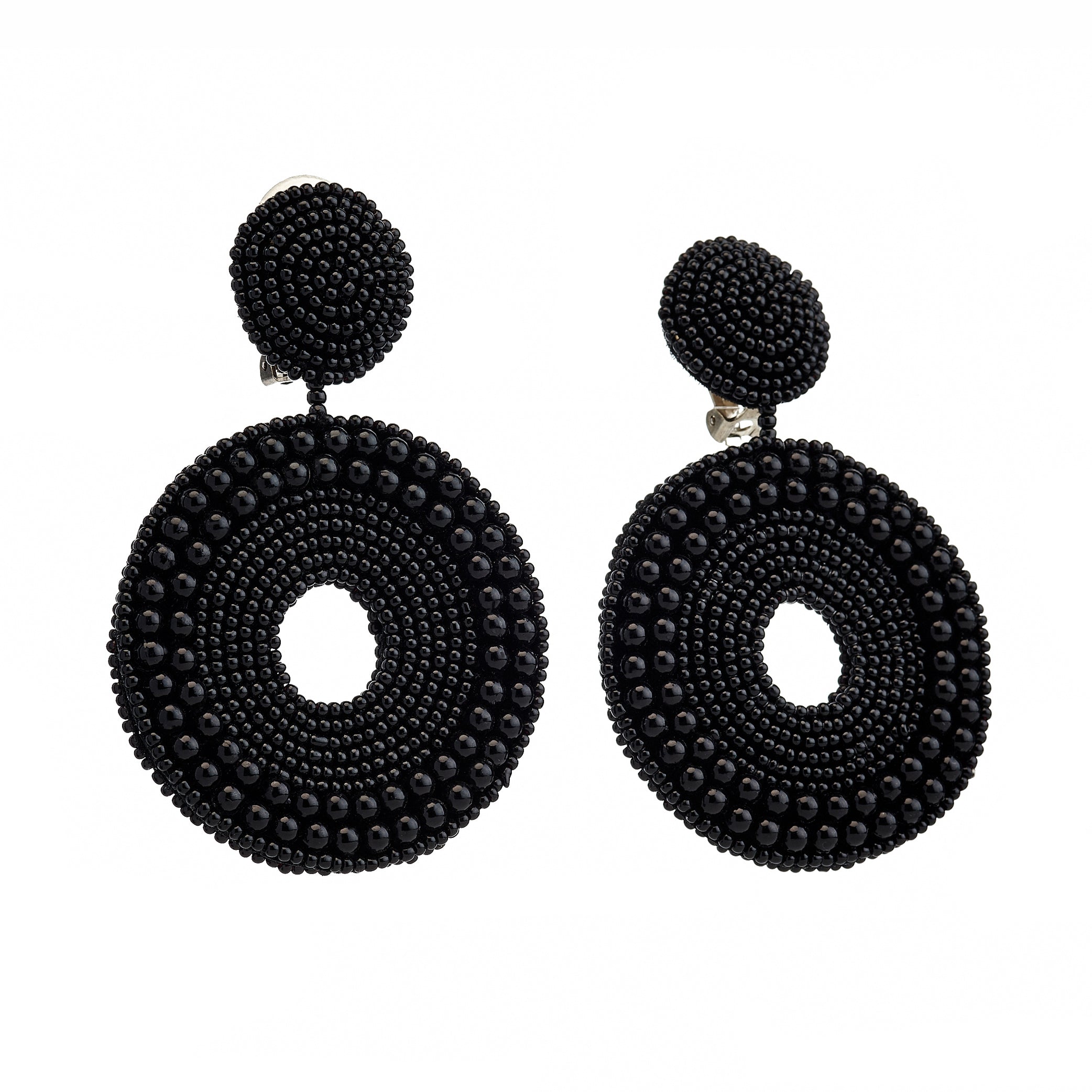 Black Seed Bead Round Drop Earrings