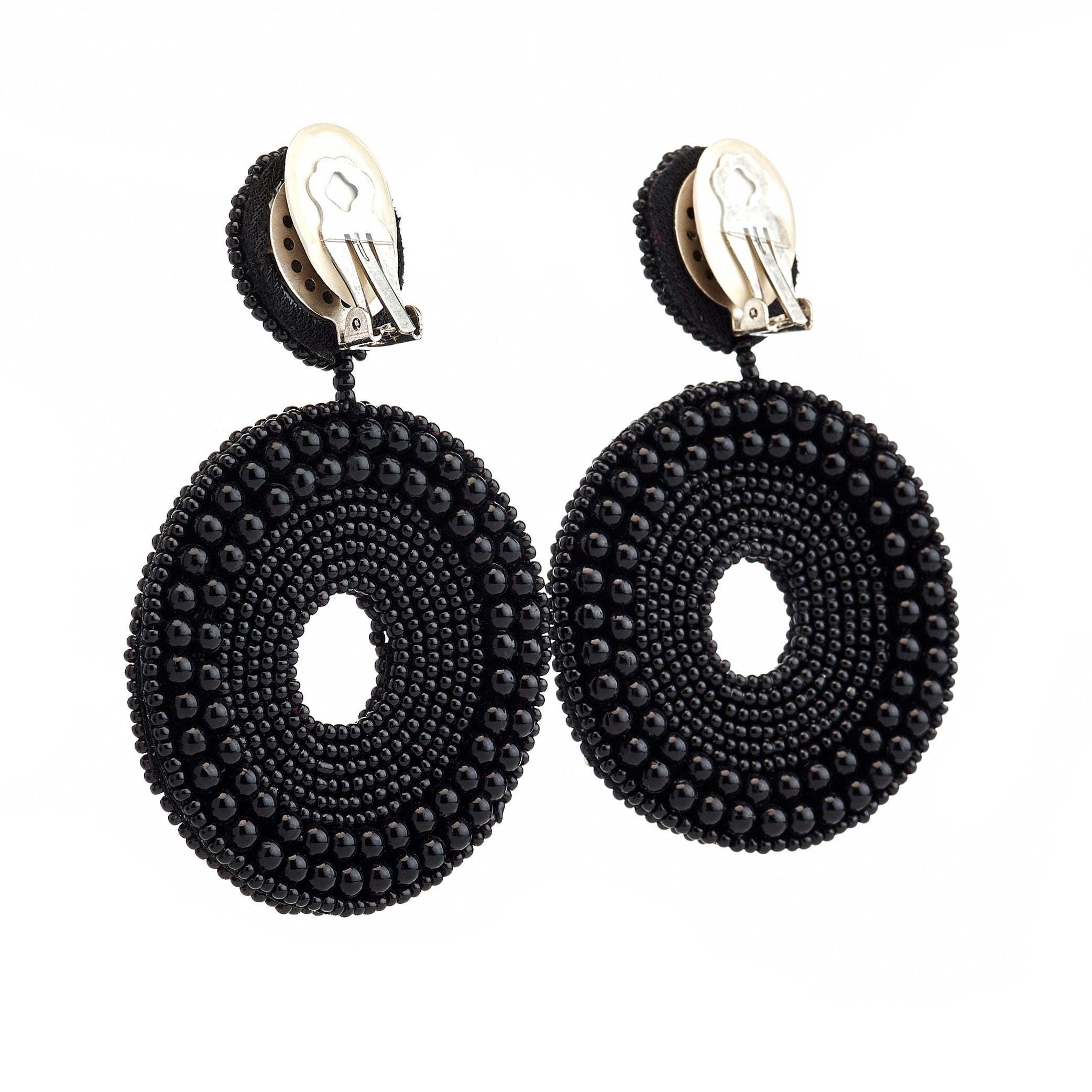 Black Seed Bead Round Drop Earrings