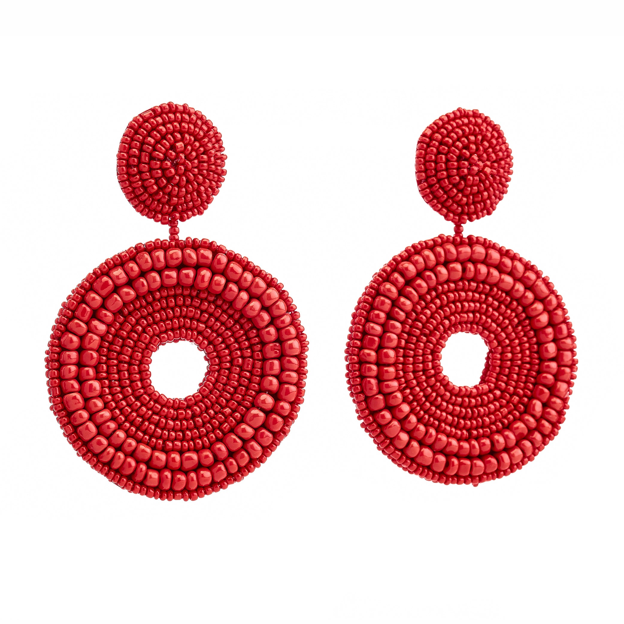 Red Seed Bead Round Drop Earrings