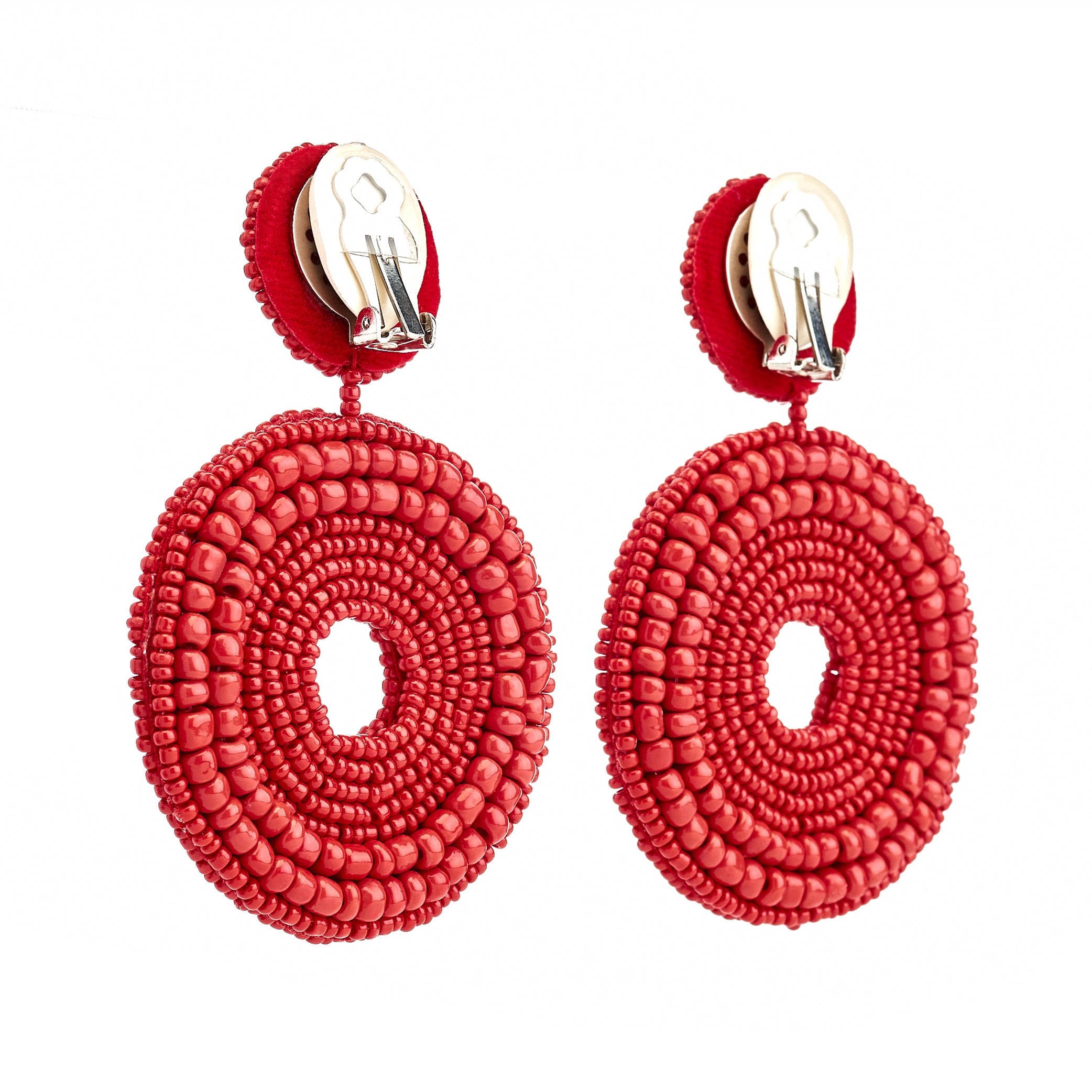 Red Seed Bead Round Drop Earrings