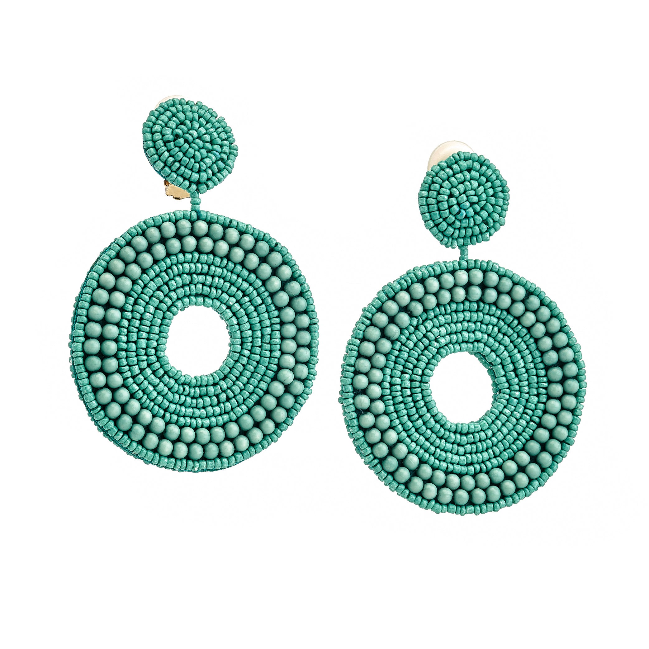 Turquoise Seed Bead Round Drop Earrings
