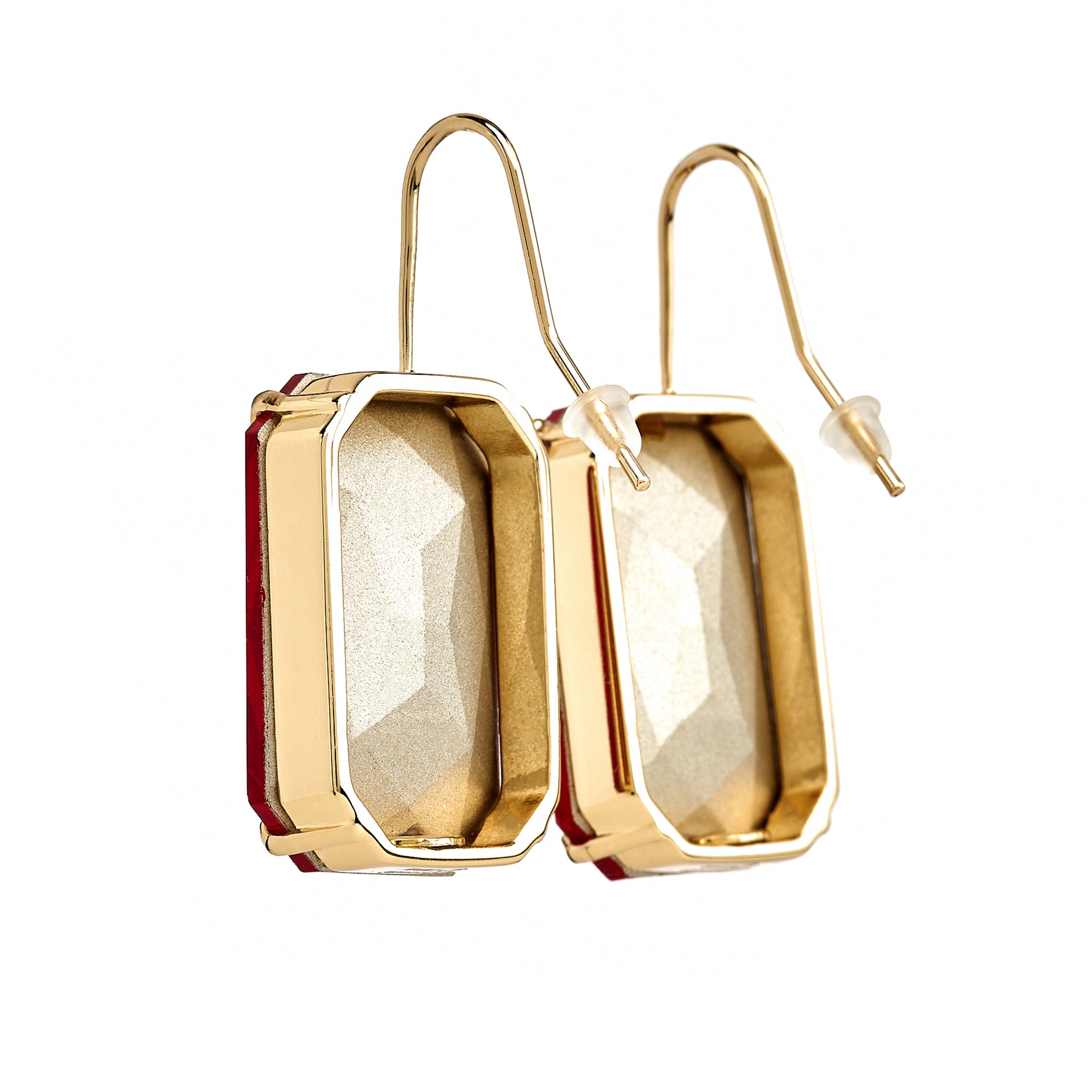 Ruby Octagon Fishhook Earring
