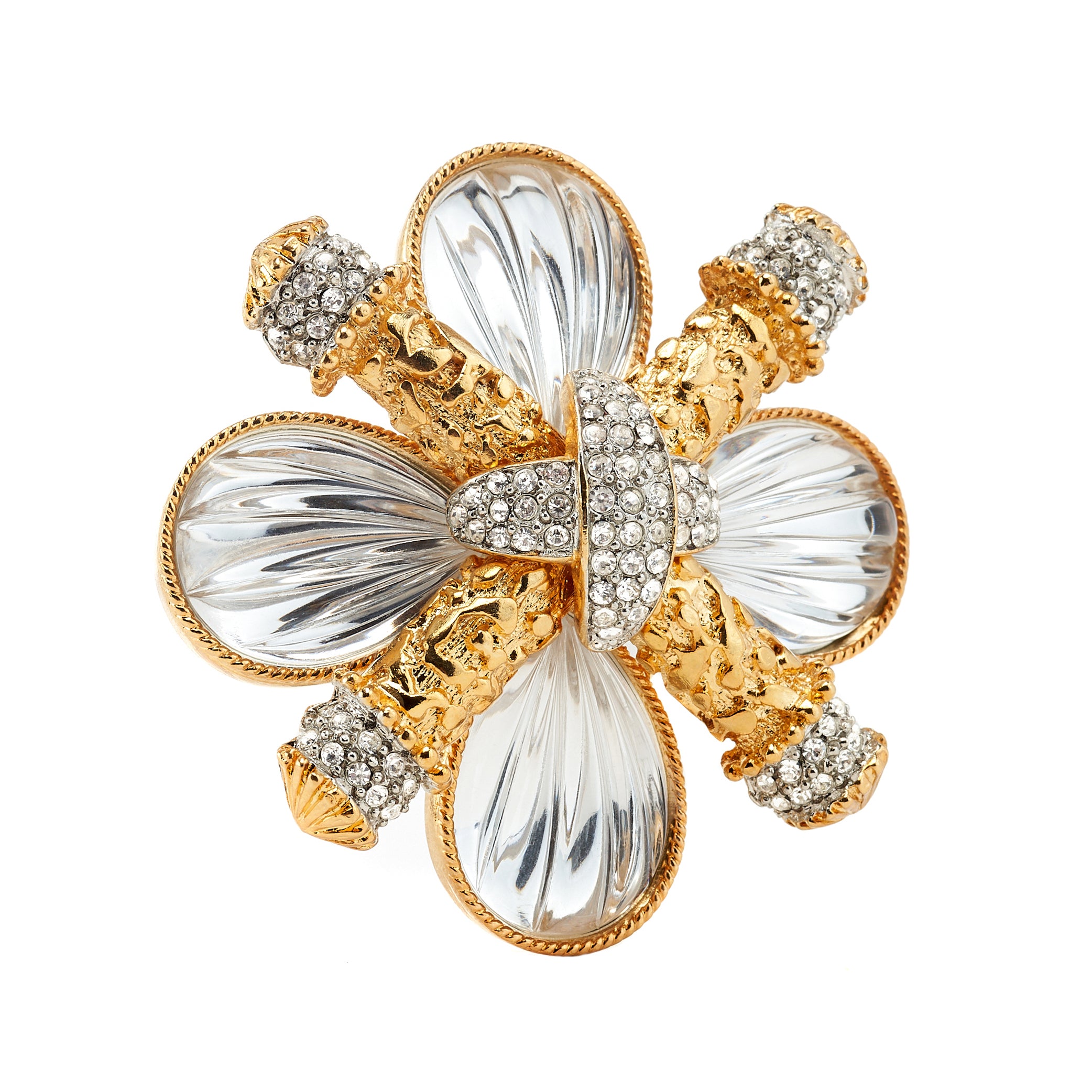 Clear Ribbed Cabochons Cross Pin