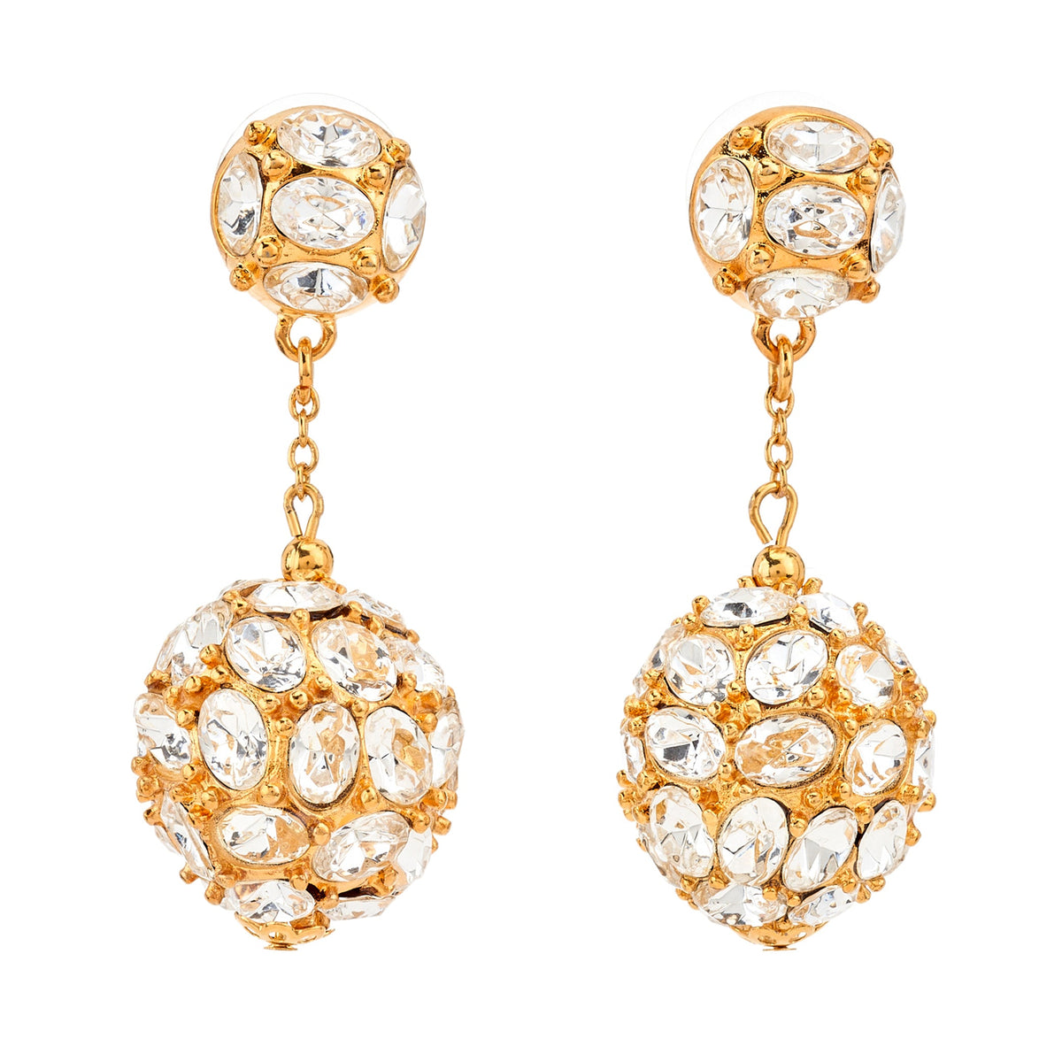 Crystal Button Ball Drop Pierced Earrings, gold, pierced closure