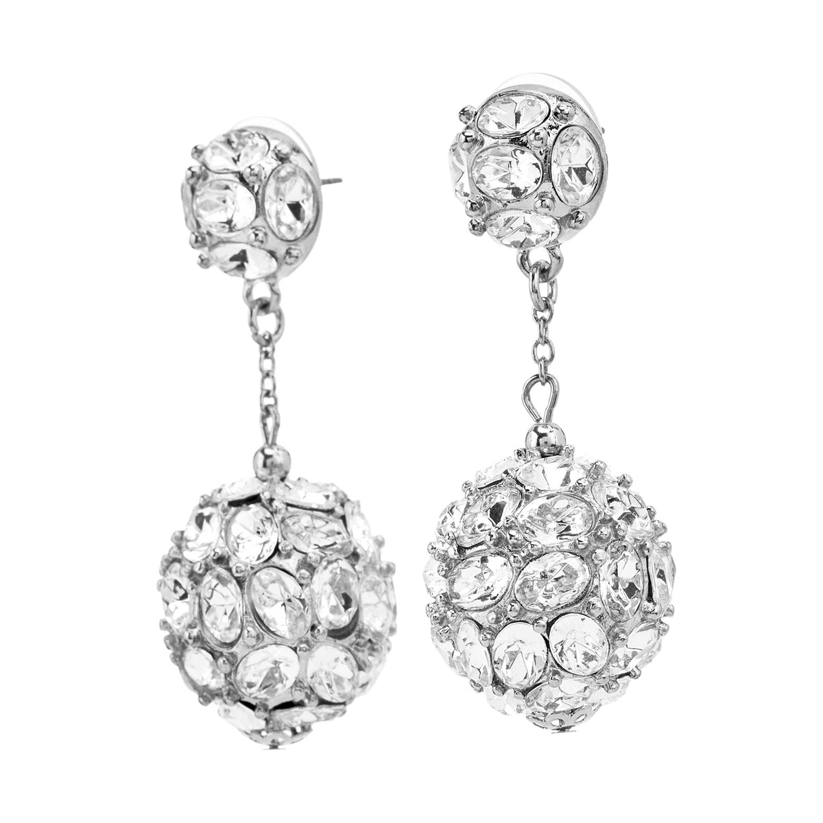 Crystal Button Ball Drop Pierced Earrings, silver, pierced closure