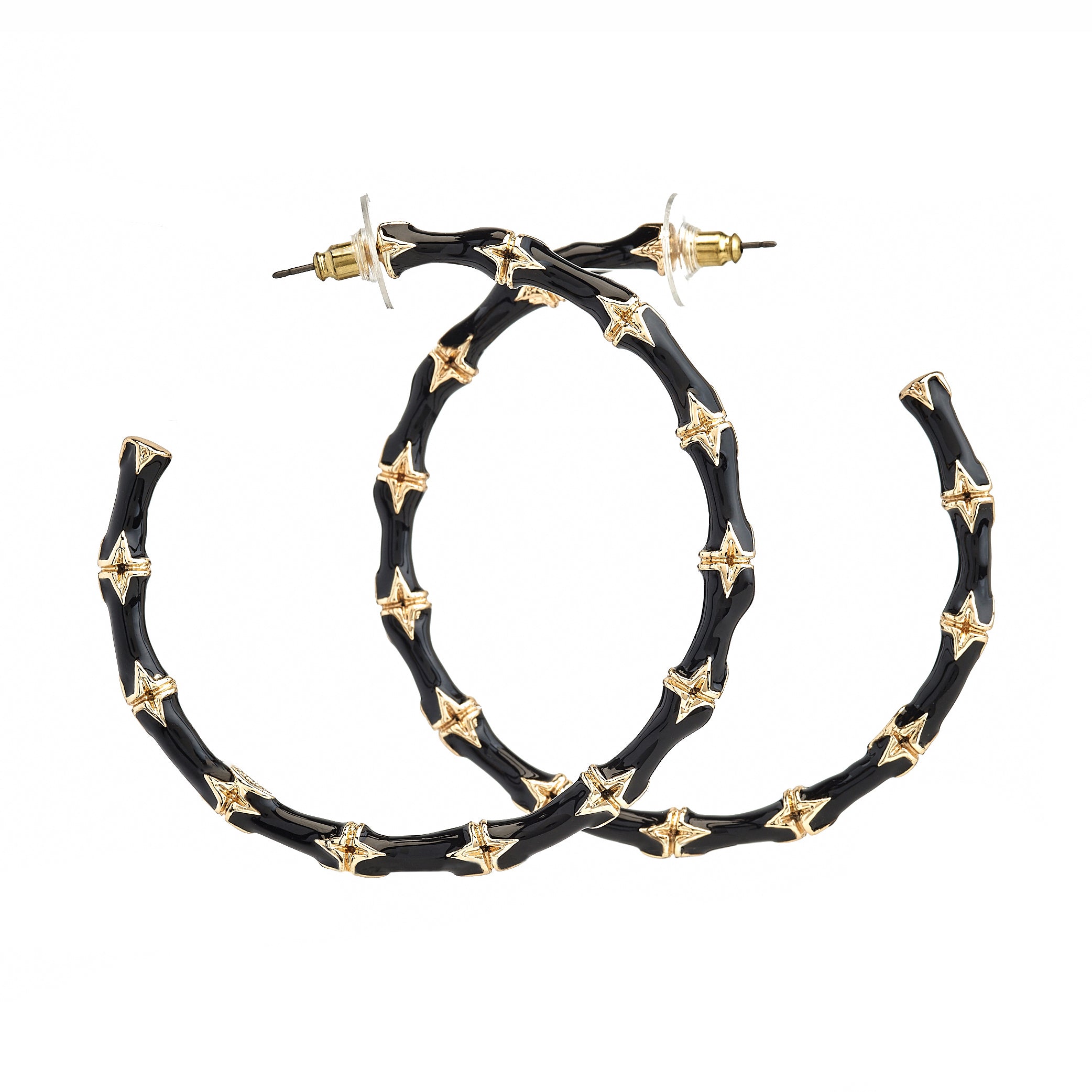 Large Black Bamboo Hoop Earrings
