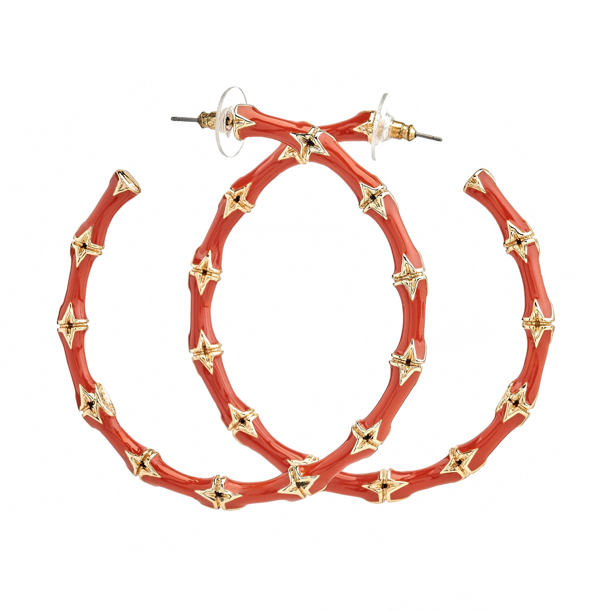 Large Red Bamboo Hoop Earrings