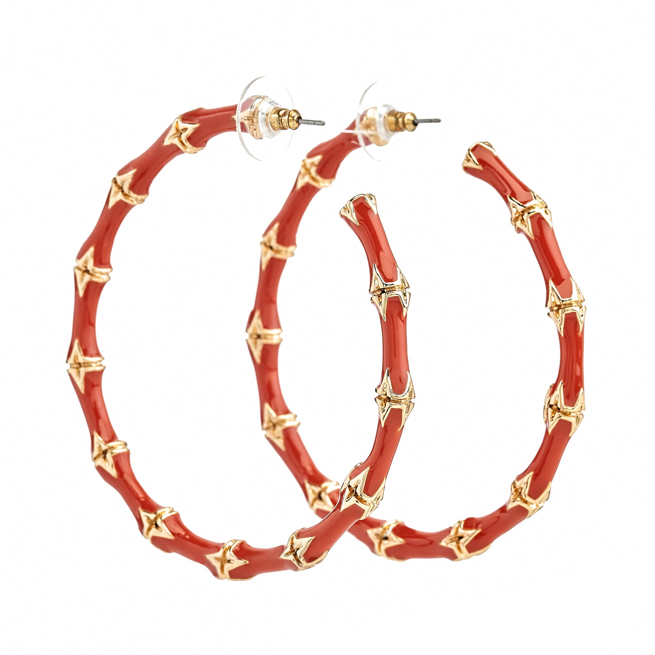 Large Red Bamboo Hoop Earrings