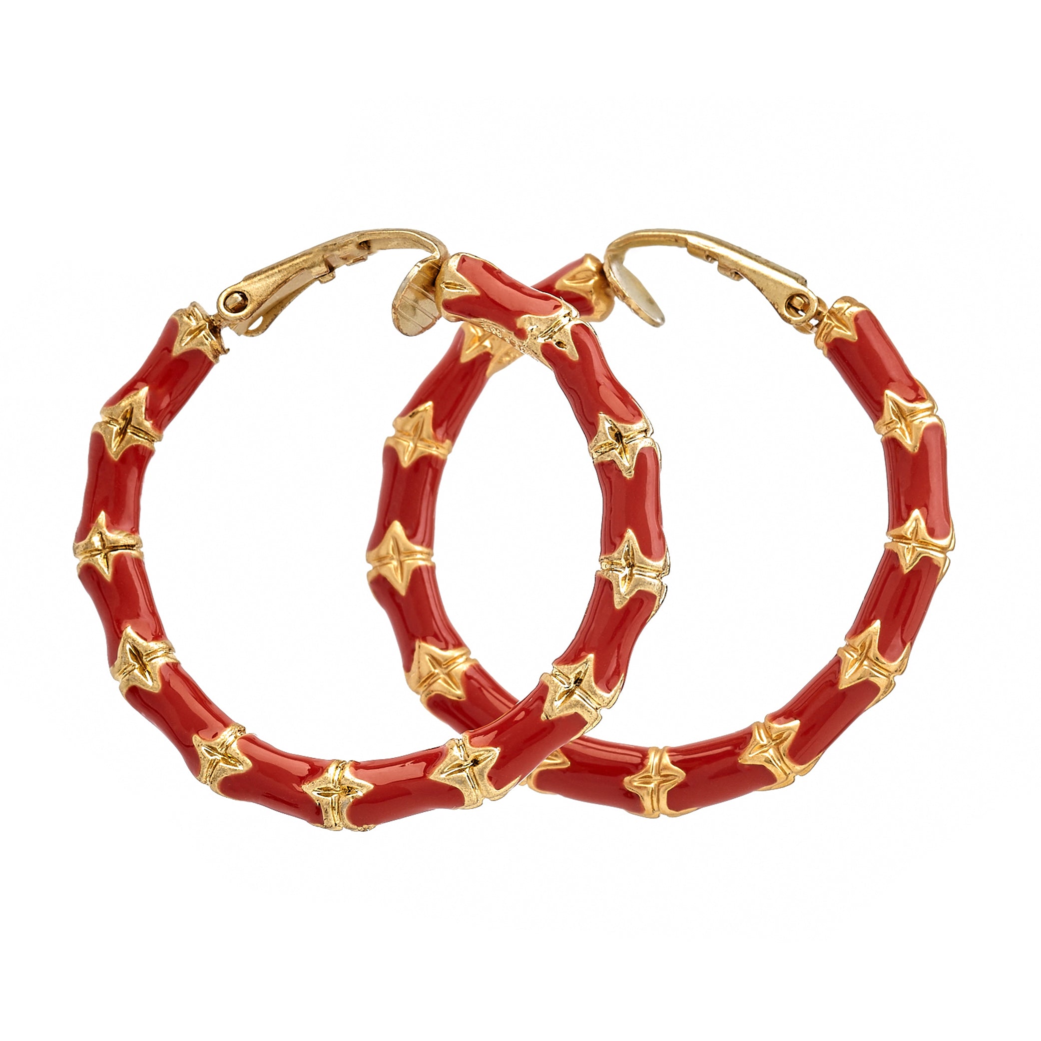 Small Red Bamboo Hoop Earrings