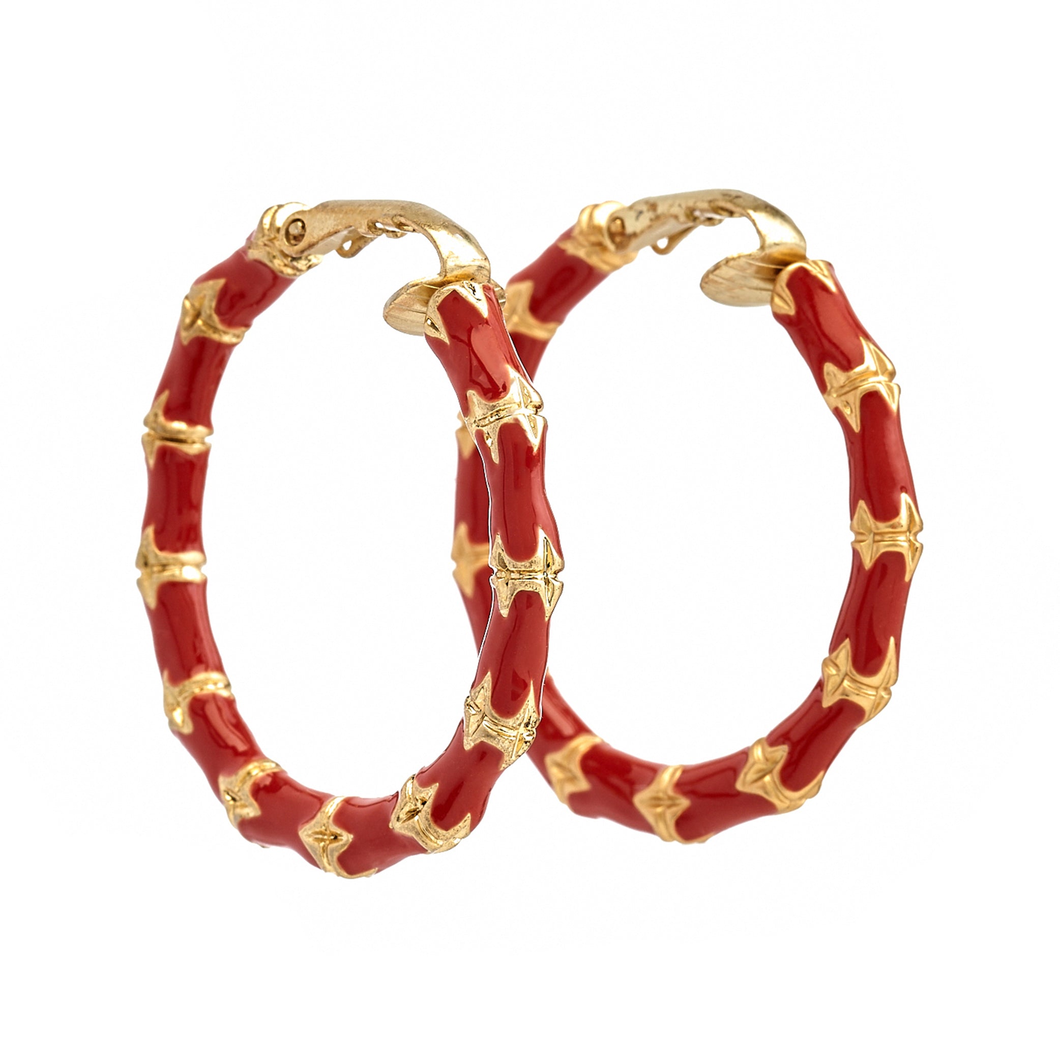 Small Red Bamboo Hoop Earrings