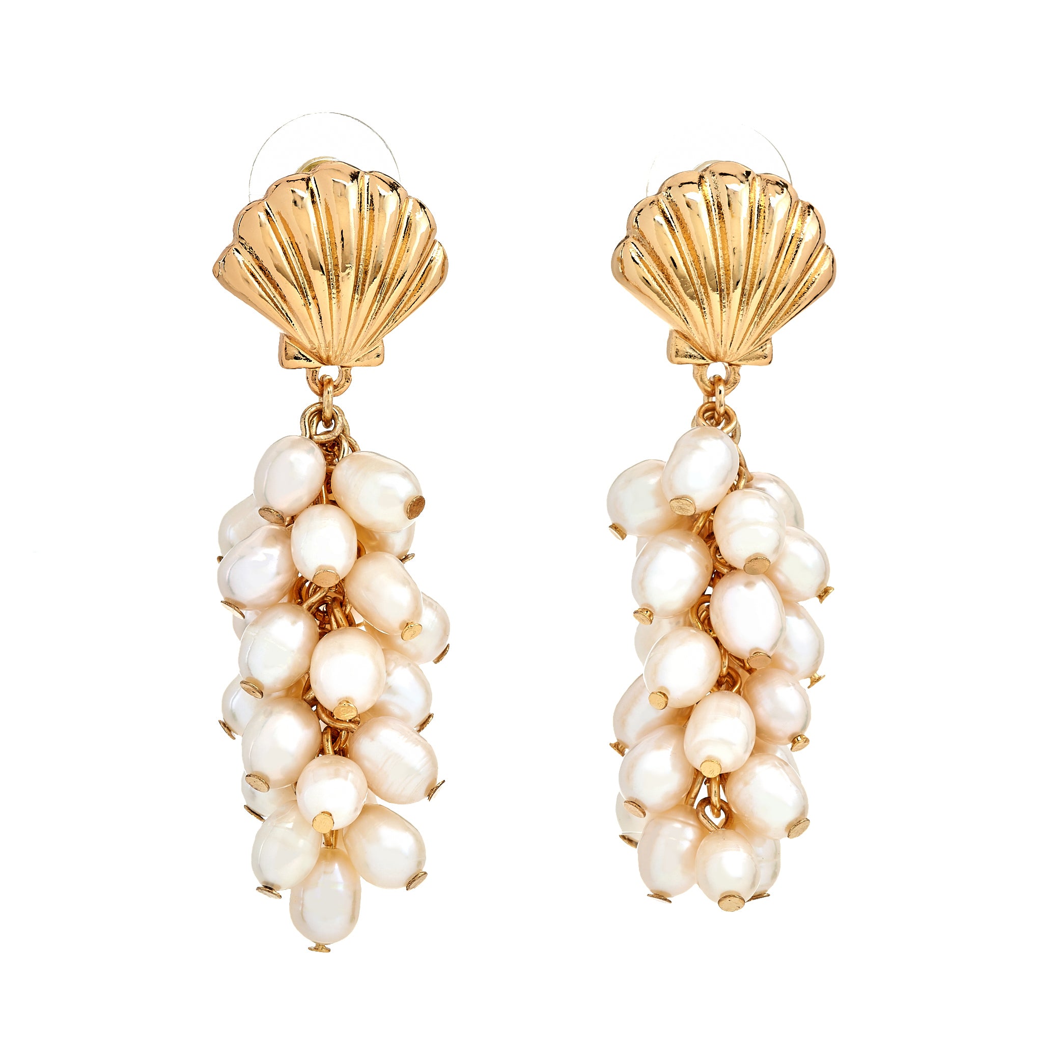 White Pearl Cluster Shell Earrings