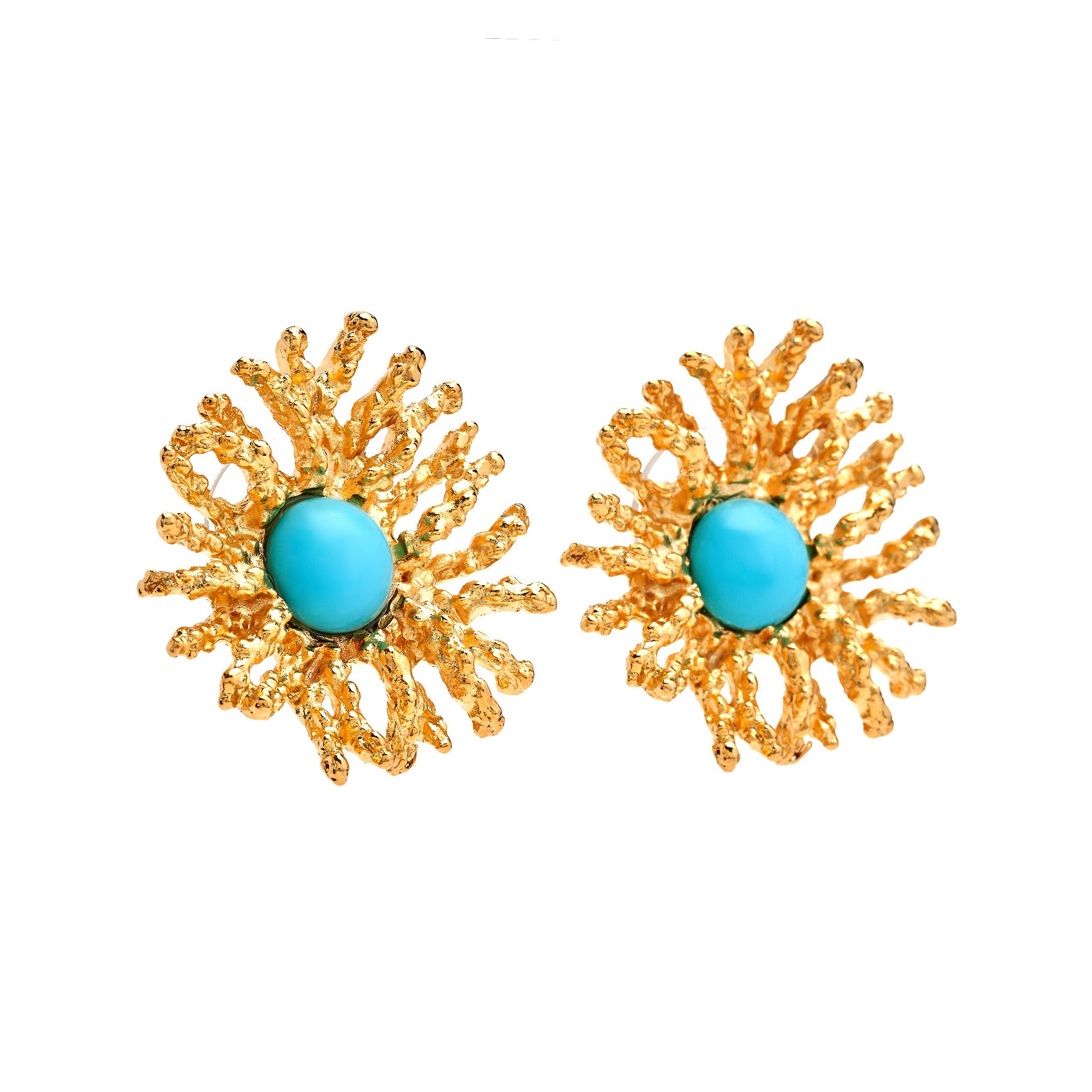 Coral Reef Pierced Earrings - Gold Turquoise