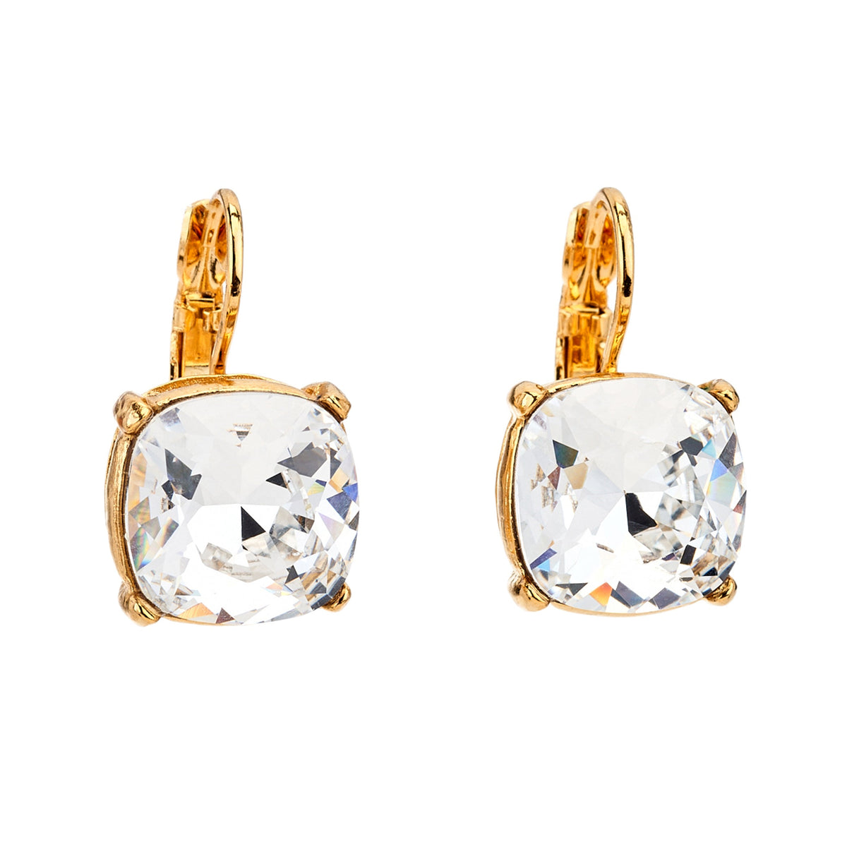 Faceted Square Crystal Earrings, gold, eurowire closure