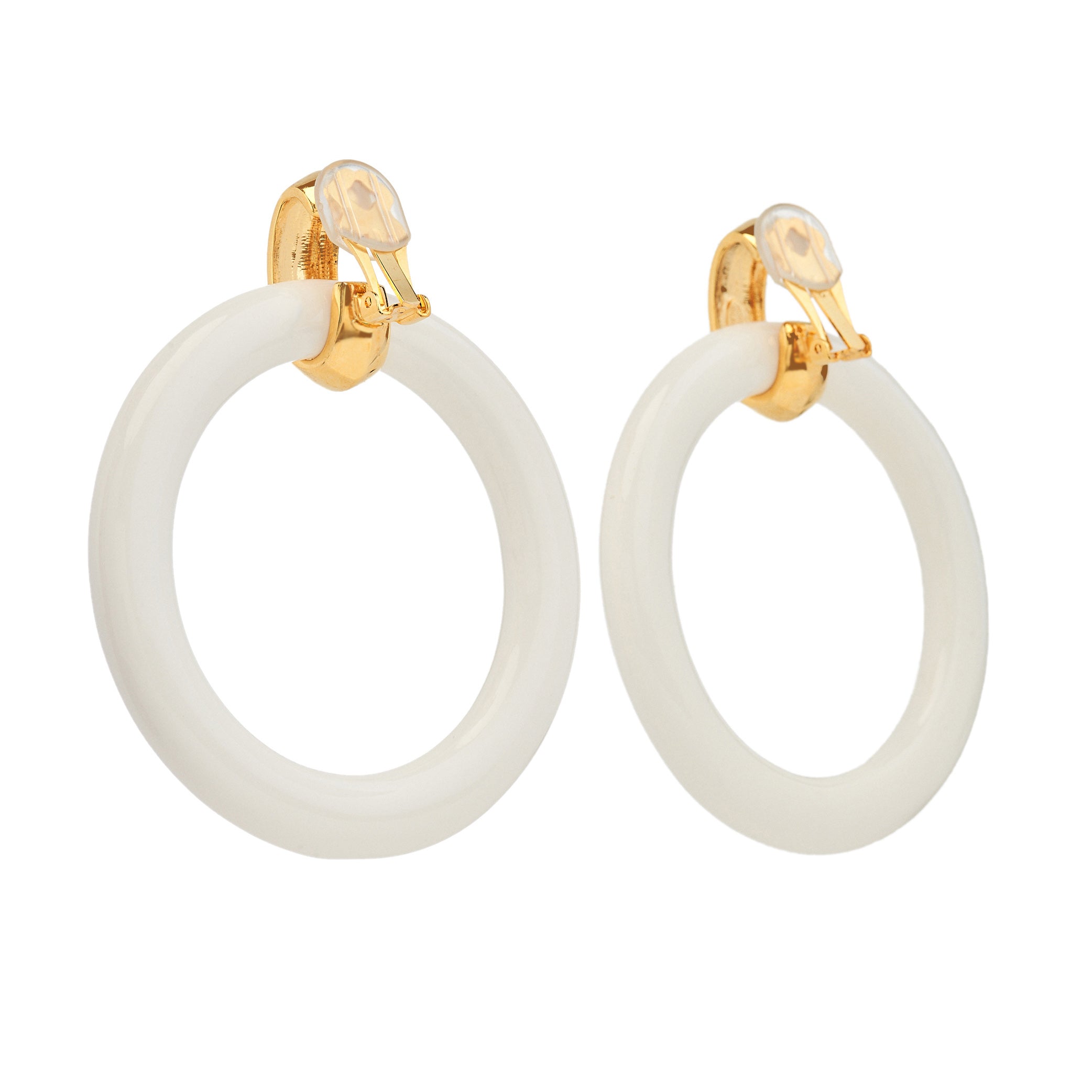 White Doorknocker Clip Earrings