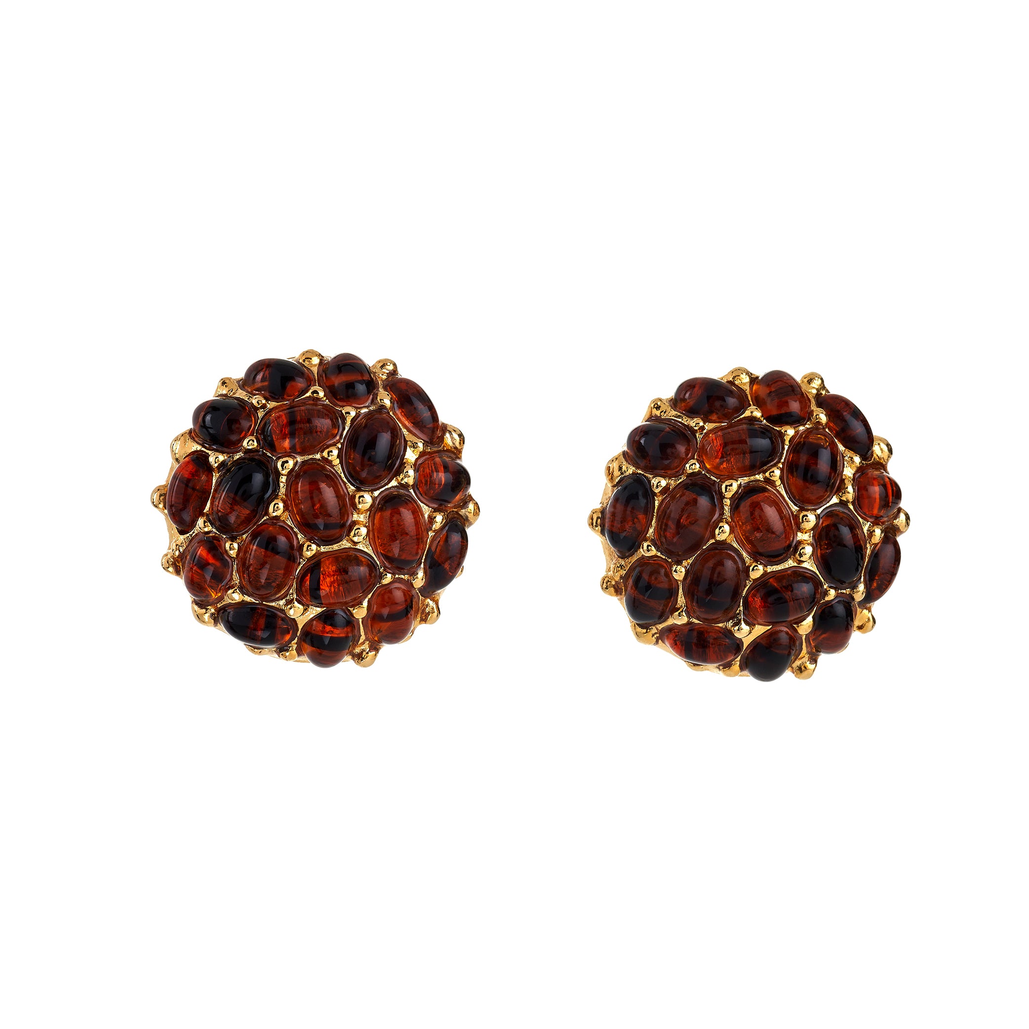 Tortoise Oval Button Clip Earrings