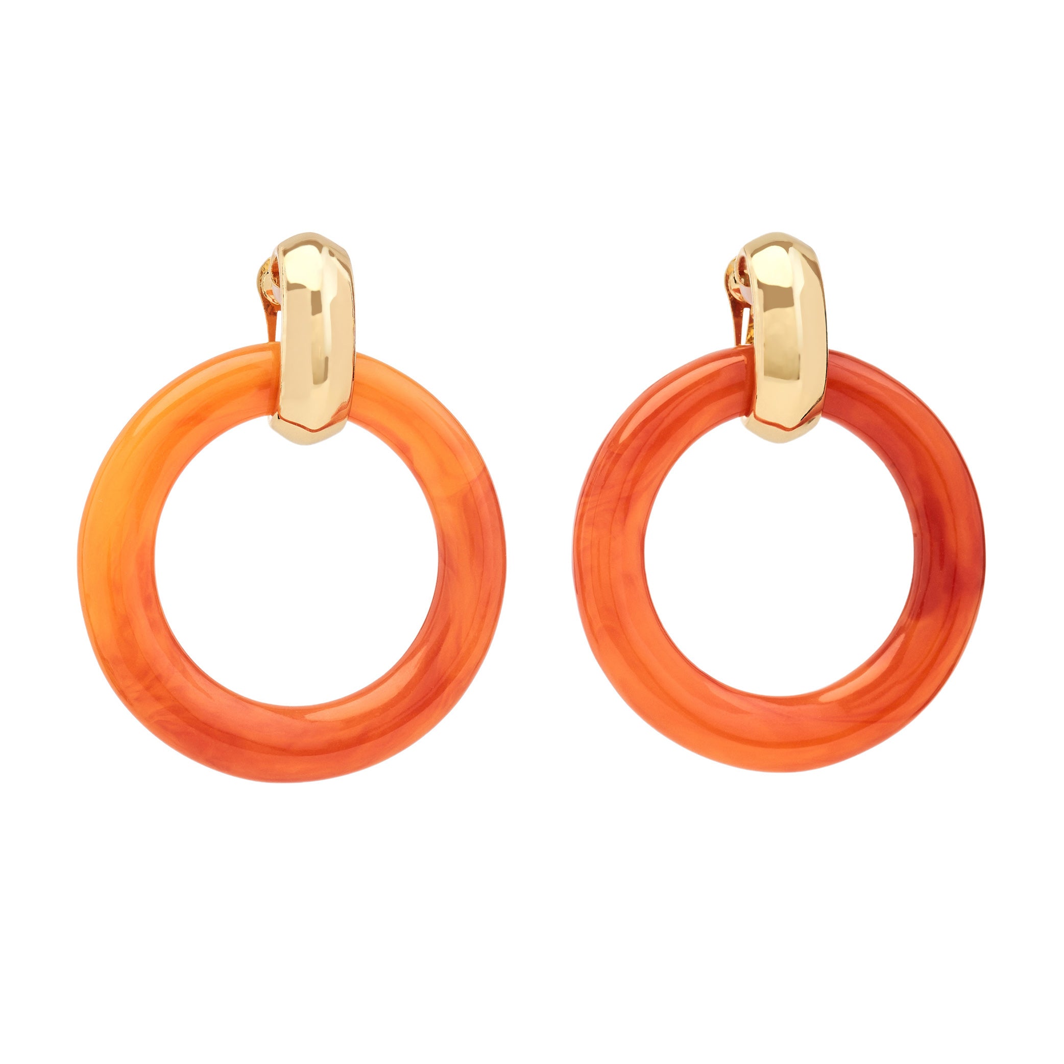Satin Gold and Amber Doorknocker Clip Earrings