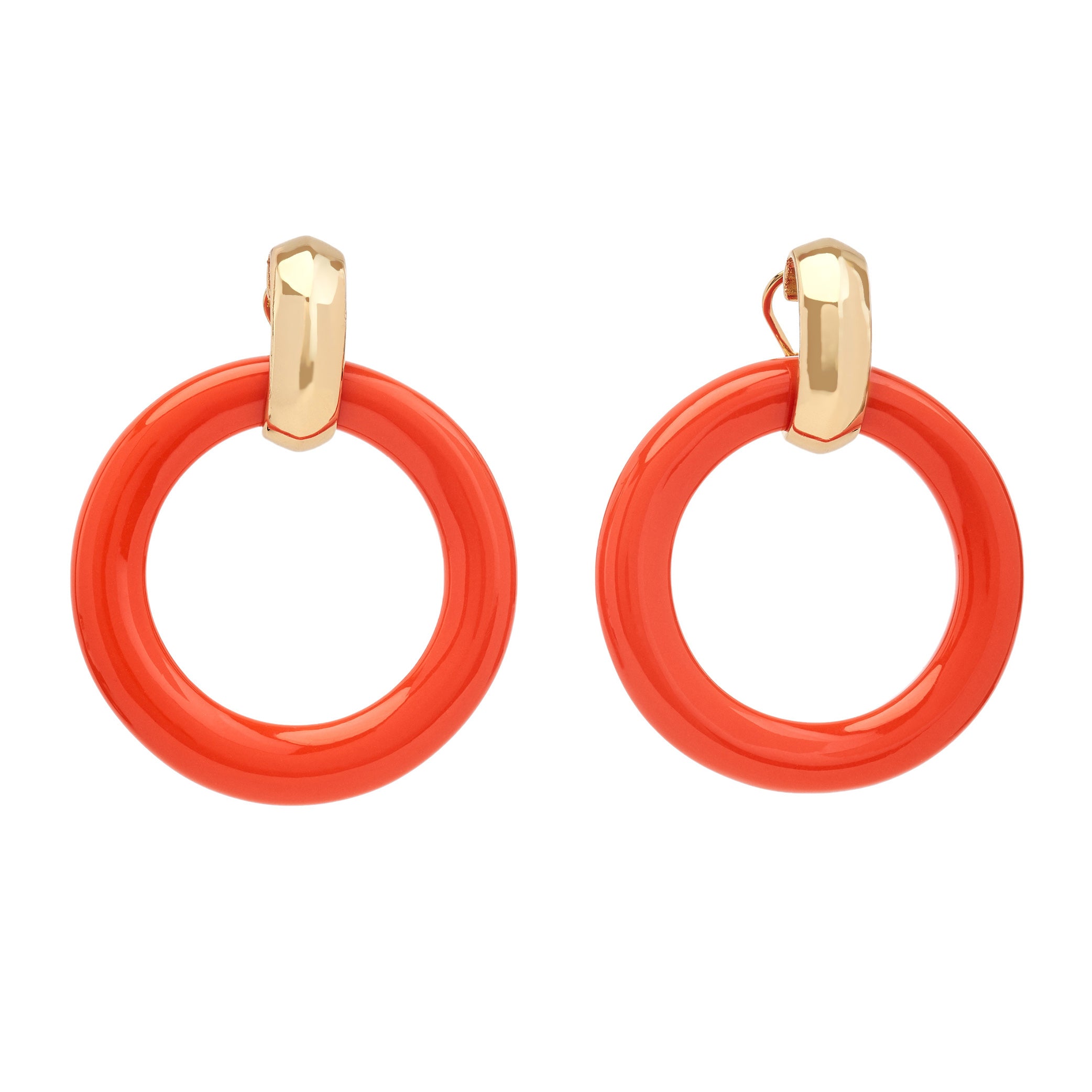 Satin Gold & Coral Doorknocker Earrings