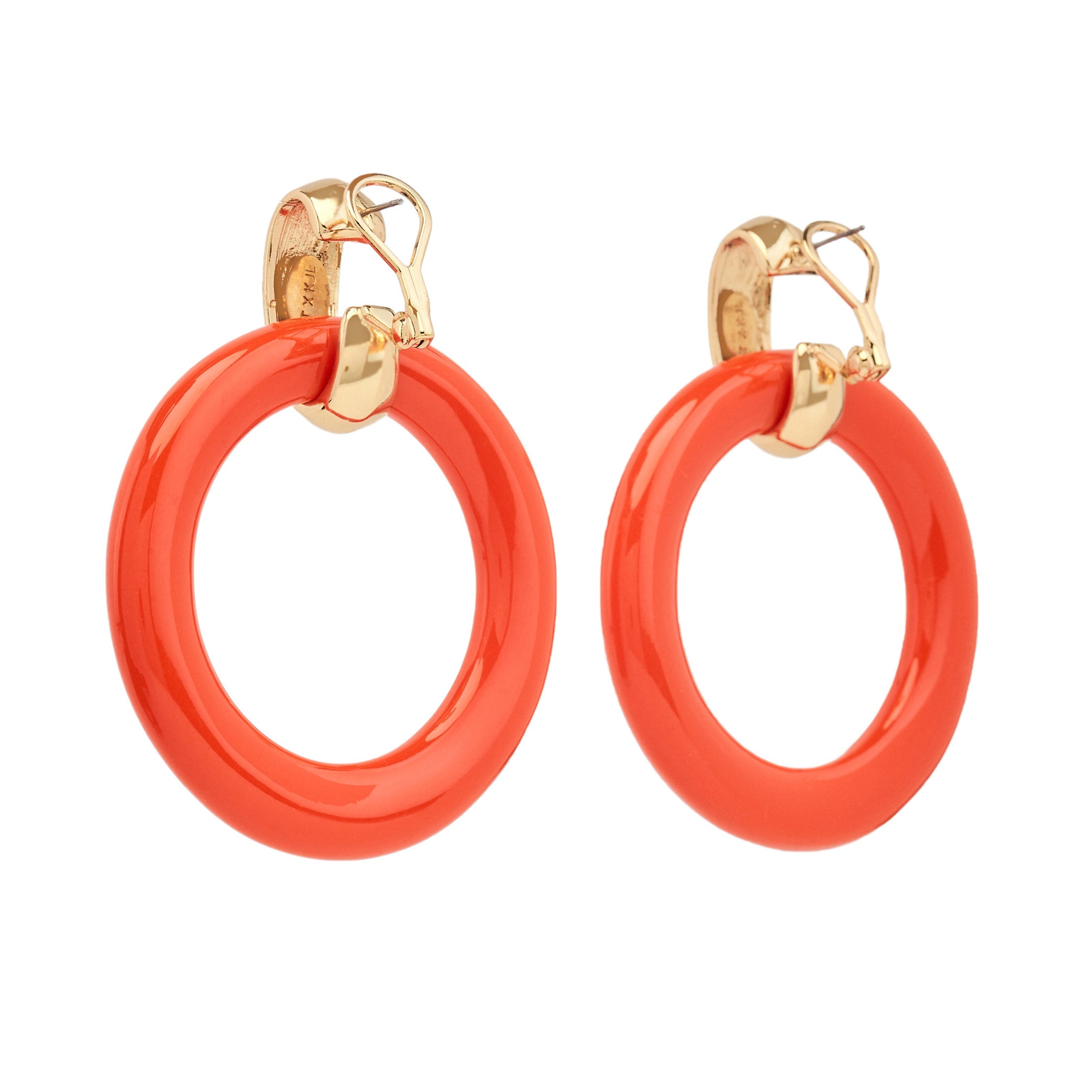 Satin Gold & Coral Doorknocker Earrings