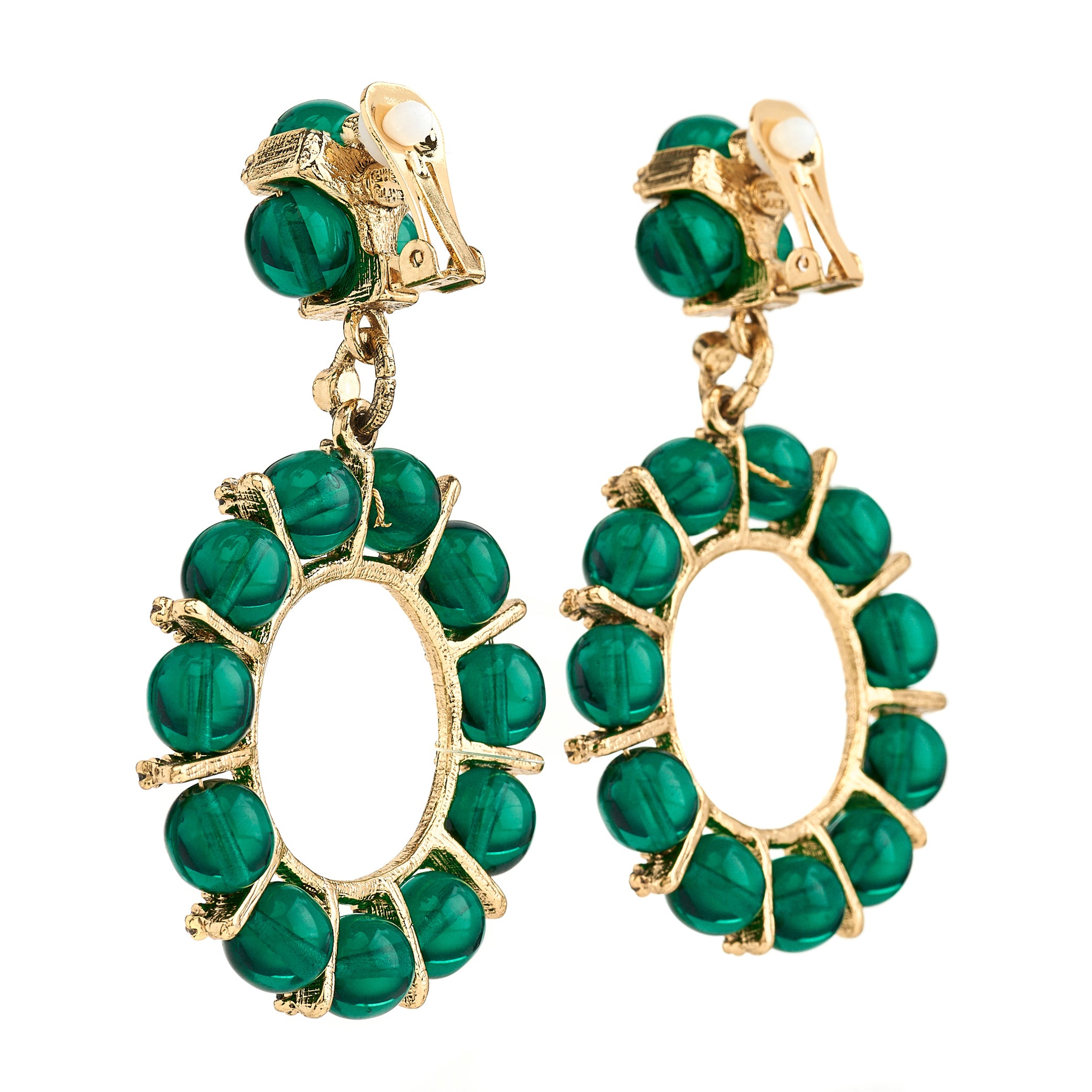 Emerald Glass Drop Clip Earrings
