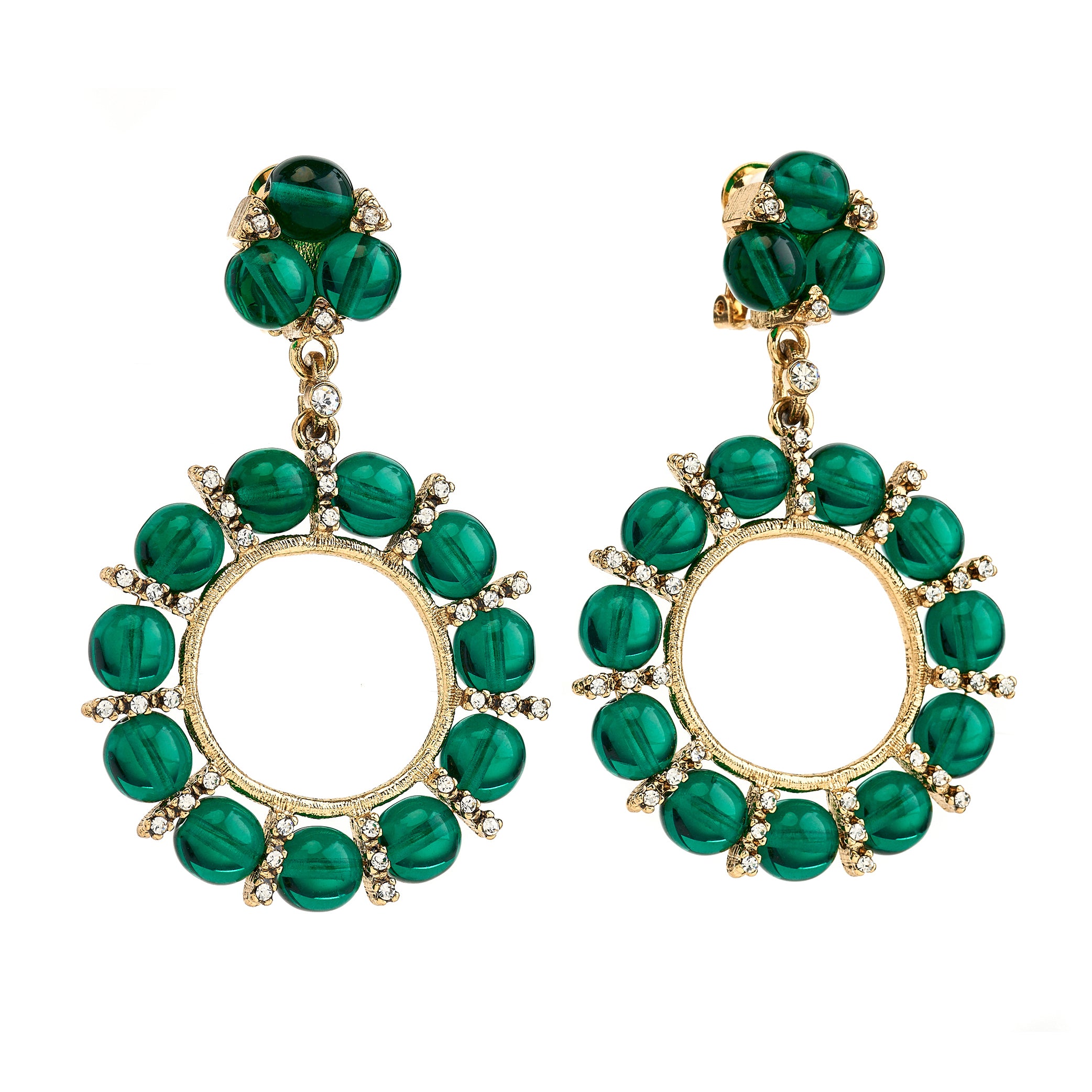 Emerald Glass Drop Clip Earrings