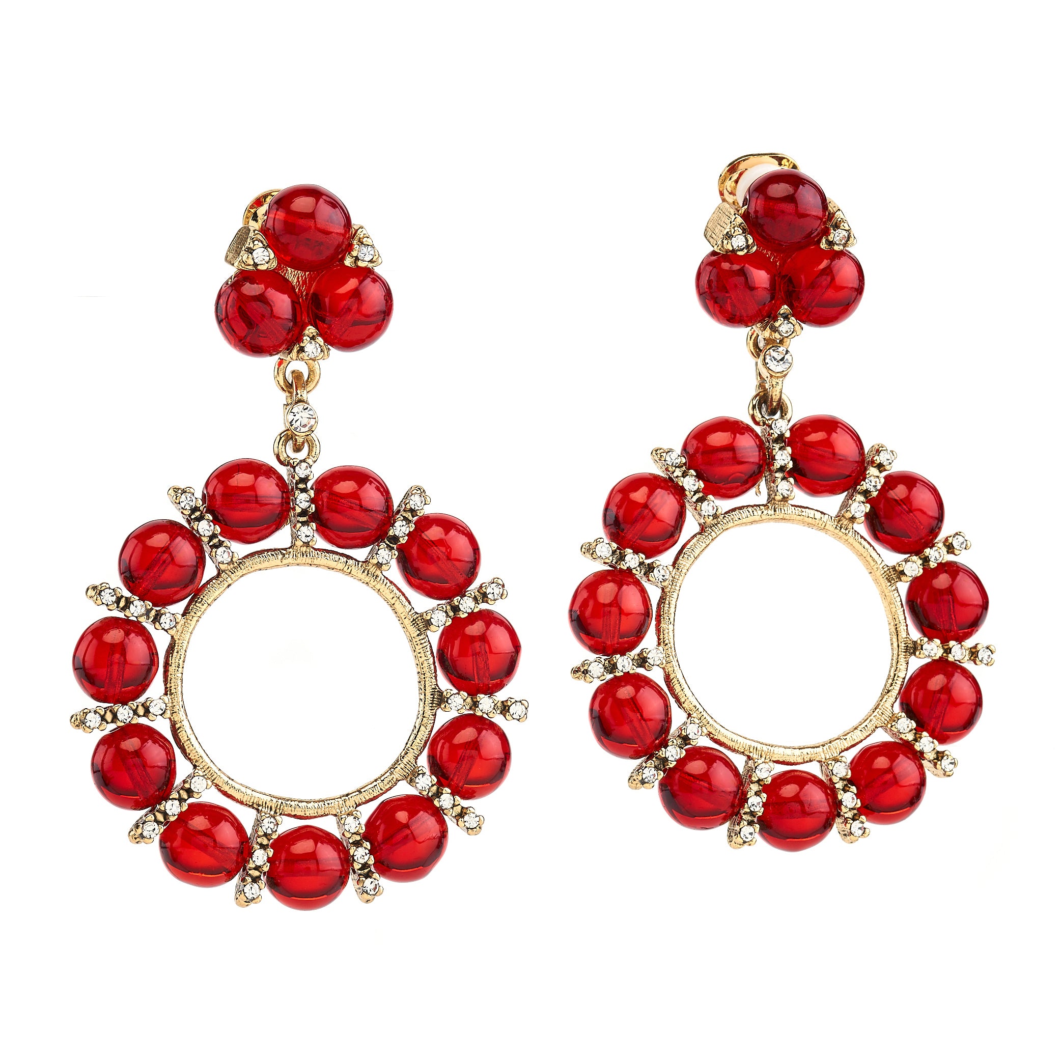 Ruby Glass Drop Clip Earrings