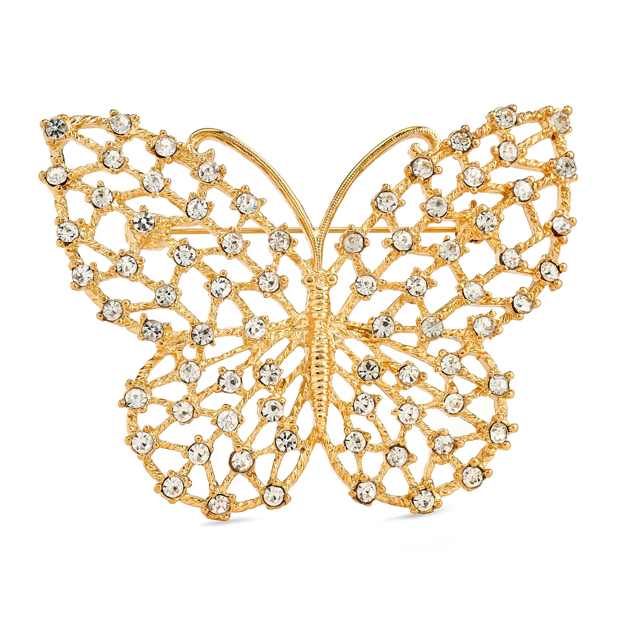 Gold Rhinestone Openwork Butterfly Pin