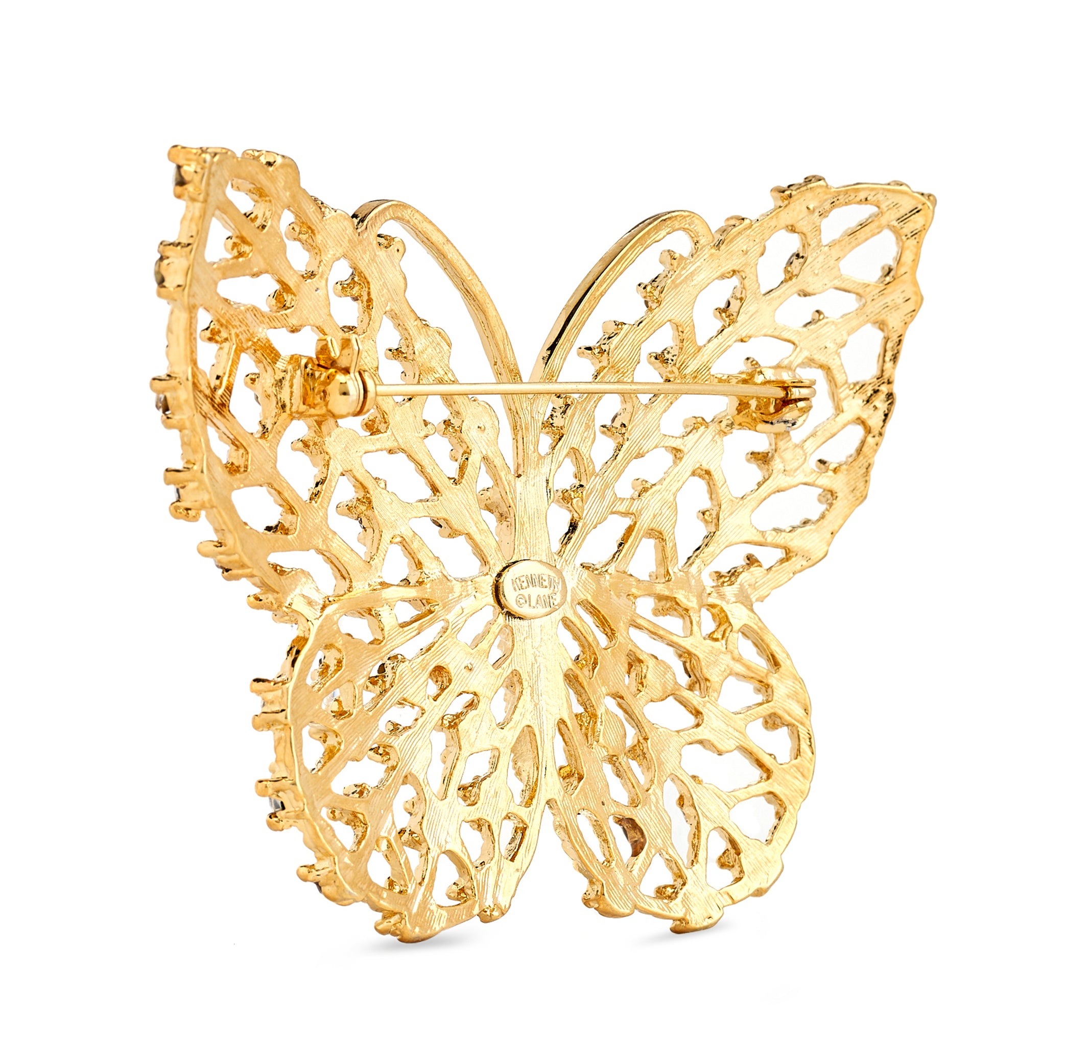 Gold Rhinestone Openwork Butterfly Pin