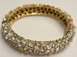 Gold Crystal Oval Stone Hinged Bracelet