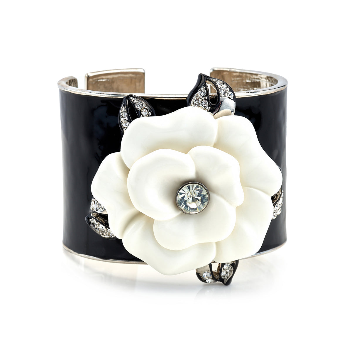 Kenneth Jay Lane Silver Floral Hinge Watch Bracelet Kenneth Jay Lane Rhinestone Watch Vintage KJL Designer  main image 3