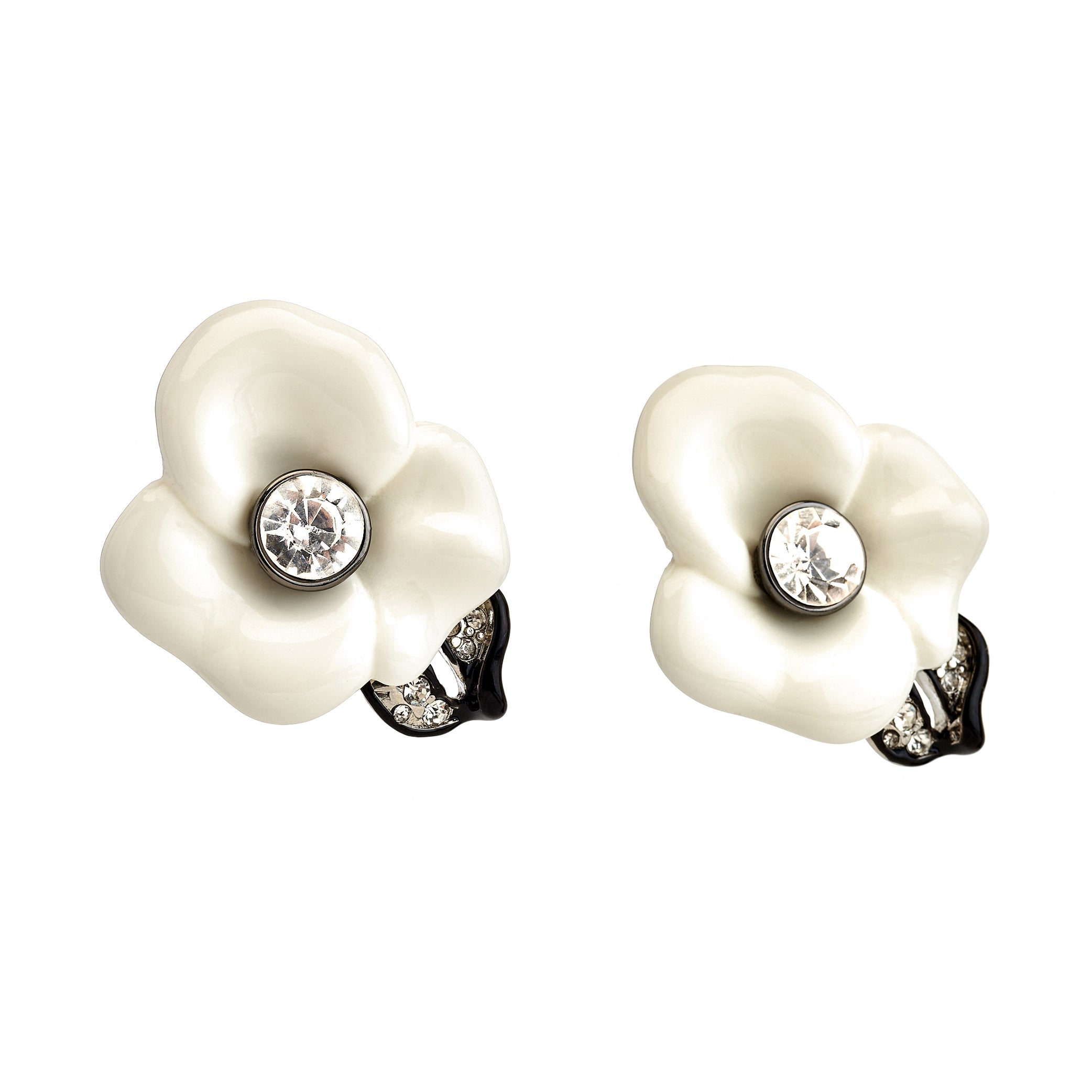 White Flower Clip-On Earrings